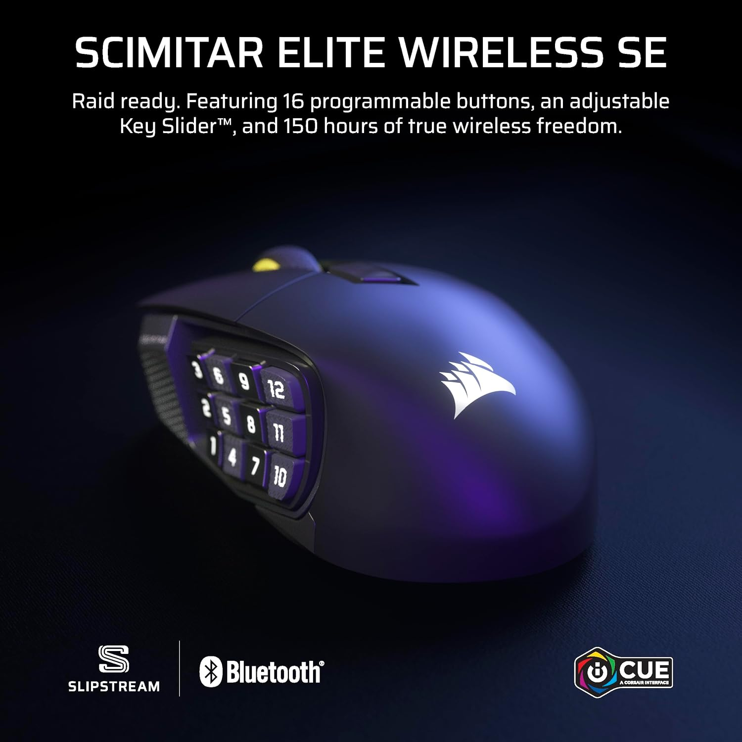 CORSAIR Scimitar Elite Wireless SE MMO Gaming Mouse &ndash; 33,000 DPI, 16 Programmable Buttons, Adjustable Key Slider&trade;, 1K Hyper-Polling, up to 150Hrs Battery &ndash; PC, PS5, PS4, Xbox, Mac &ndash; Gunmetal image number 3