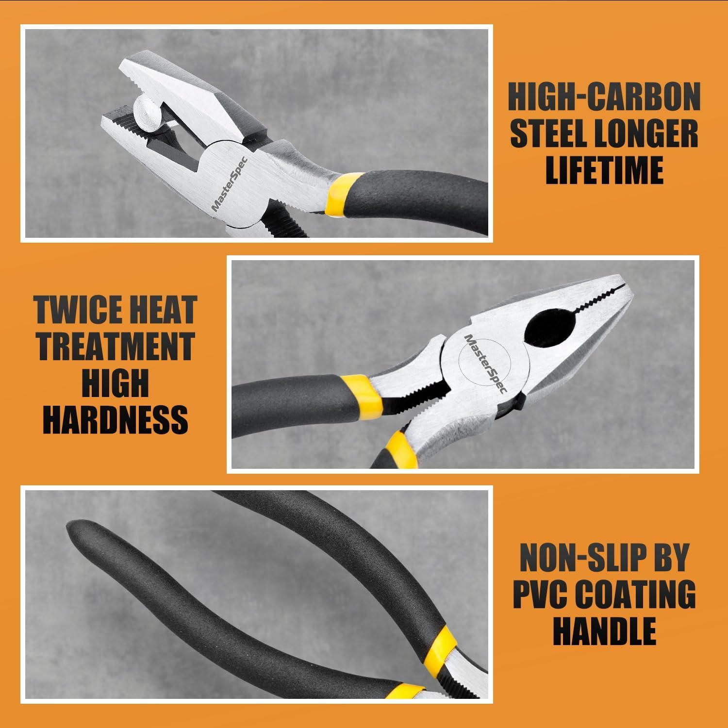 Masterspec 10Pcs Hand Tool Set Pliers Set Multi-Grip Pliers Long Nose/Slip Joint/Diagonal/Combination/Jaw Locking/Water Pump Pliers/Adjustable Spanner for Home Industry