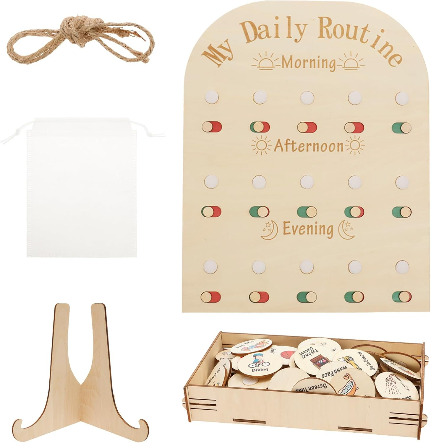 Wood Daily Routine Chart, Time Management Kid Visual Schedule, Slide Change Wood Chore Chart, Learning Materials Daily Schedule Board for Home, Exercise Learning for Children image number 5