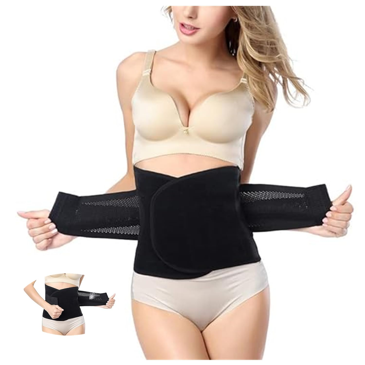3-In-1 Postpartum Belt Pack, Support Recovery Belly/Waist/Pelvic Belt Shaper Postpartum Belly Band, Lumbar Disc Herniation, Sciatica, Lumbar Support Band (Black, Center) image number 4