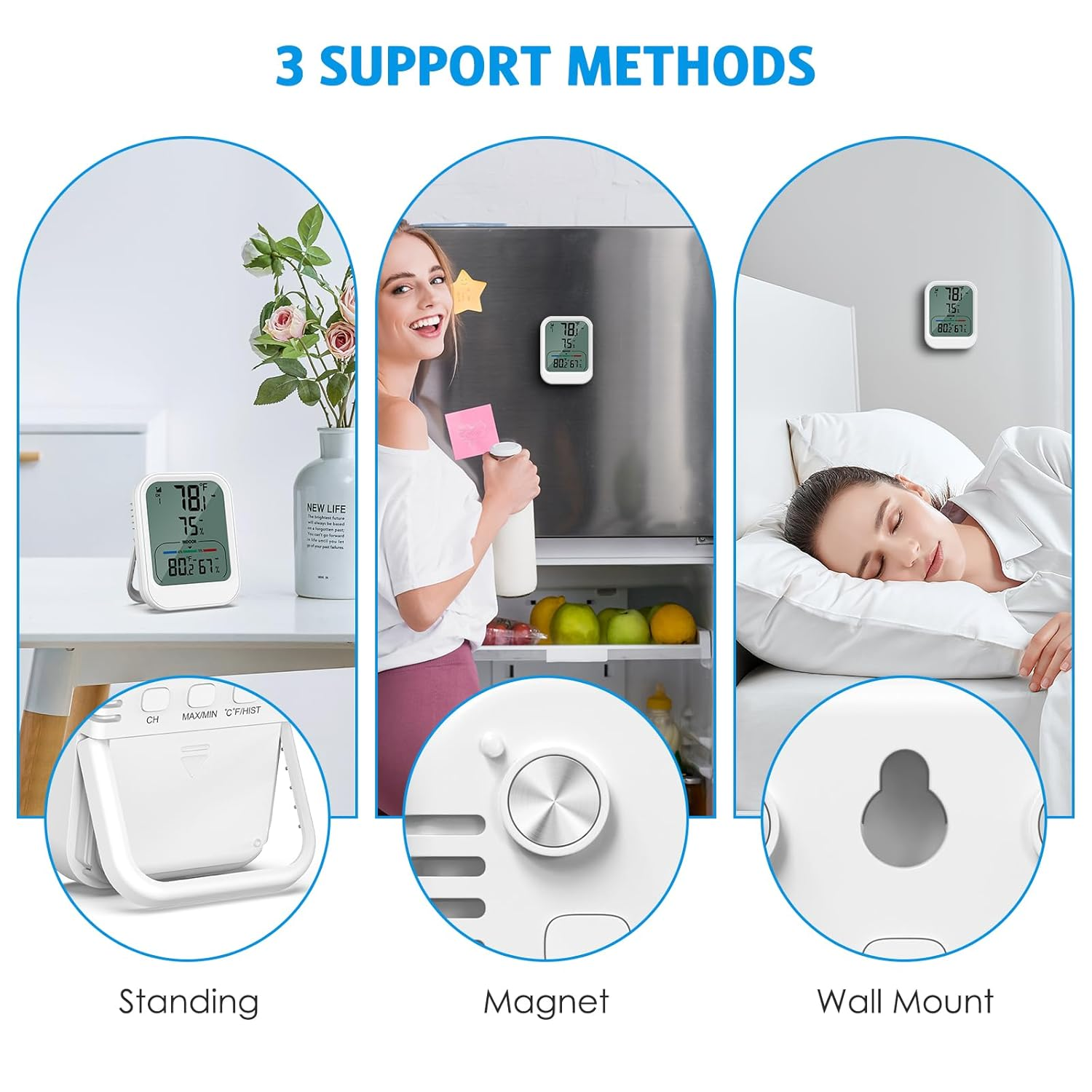 AMIR Newest Digital Hygrometer Indoor Outdoor Thermometer with LCD Backlight, Min/Max Records, Room Thermometer and Humidity Gauge with 328Ft/100M Range, ℃/℉ Switch for Home Garage Office image number 3