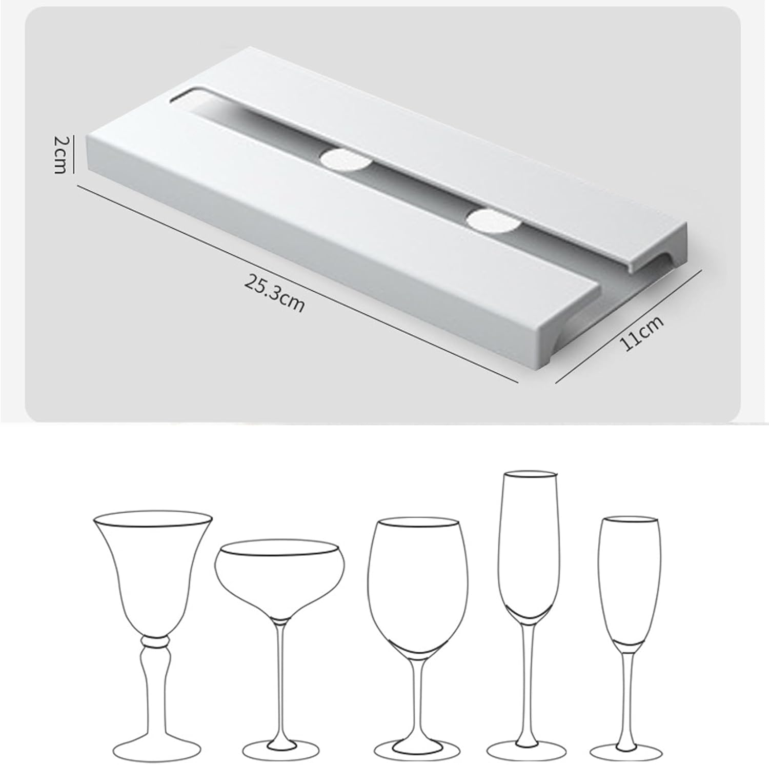 2 Pack Self Adhesive Wine Glass Rack,Wine Glass Rack, Punch-Free under Cabinet Stemware Wine Glass Holder Glasses Storage Hanger Plastic Organizer Stemware Racks (White) image number 2