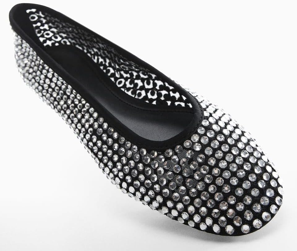 MICIFA Ballet Flats for Women,Rhinestone Flat Shoes Sparkly Ballerina Shoes Mesh Glitter Casual Wedding Dress Flats