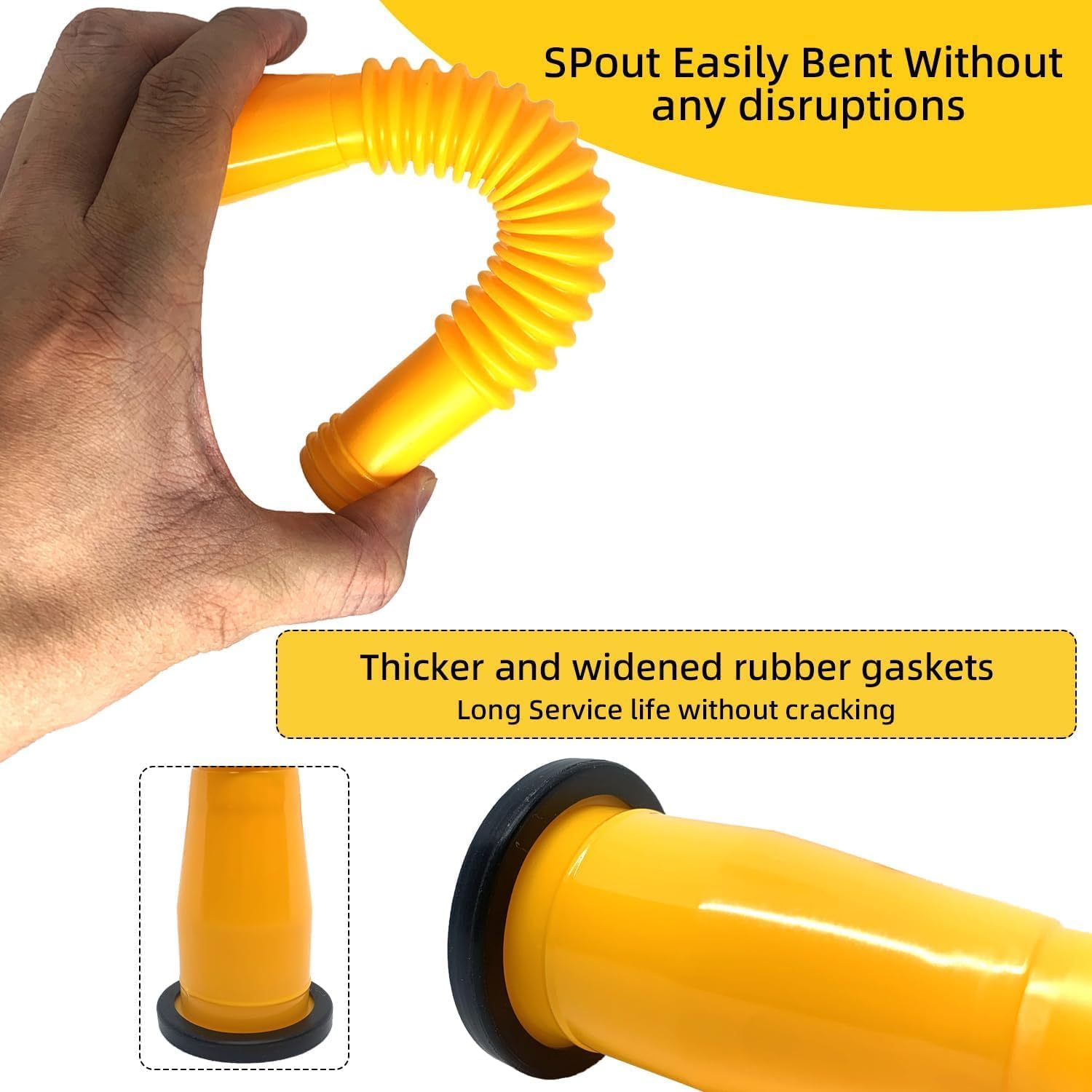 5 Kit Gas Can Spout Replacement, Gas Can Nozzle for Most 1/2/5/10 Gallon Gas Cans (Yellow), Fuel Can Spout Replacement image number 3