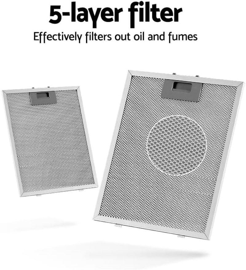 Devanti Range Hood 90Cm 900Mm Wall Mount Canopy, Stainless Steel Recirculating Duct Kitchen Ventilation, 3 Speed Exhaust Fan Aluminium Filters LED Lights Silver image number 3