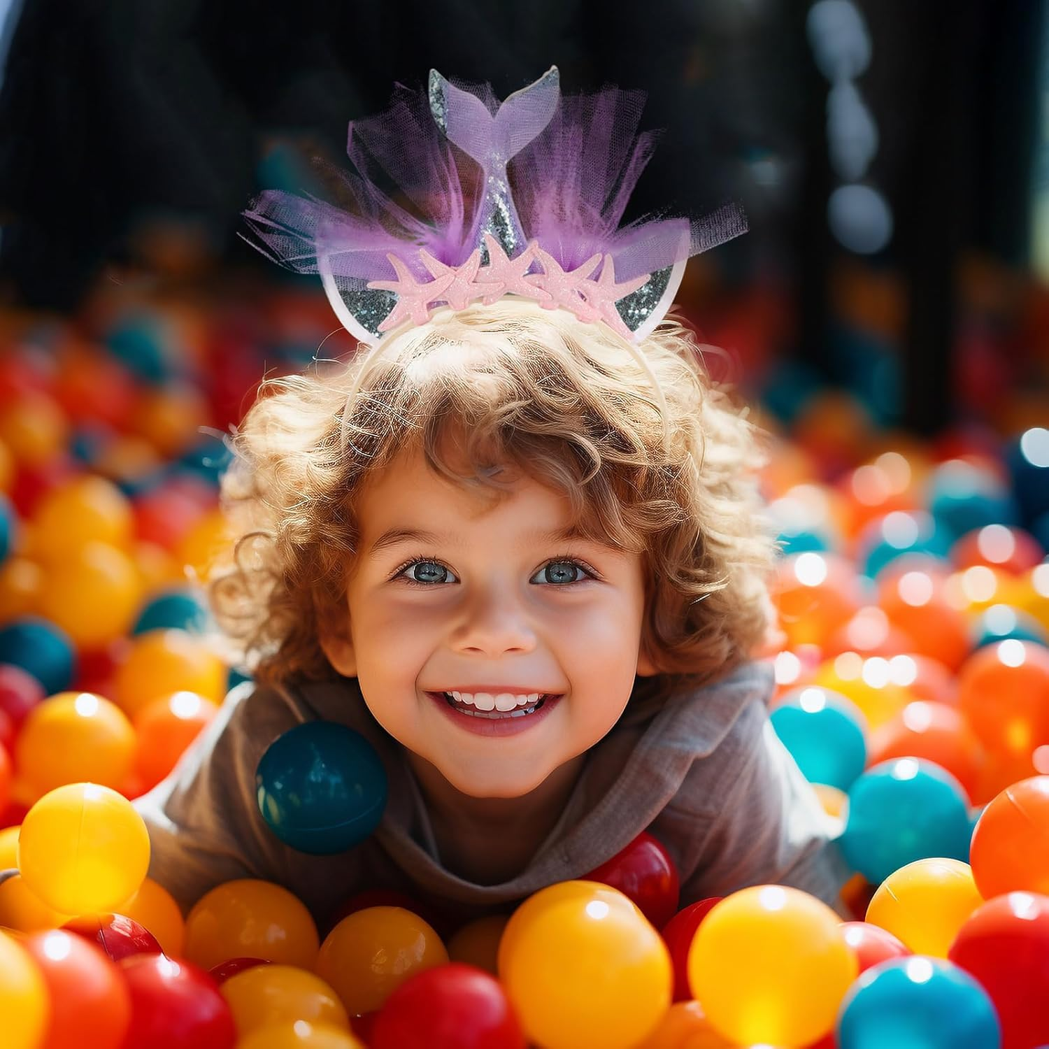 Healvian Glittering Mermaid Headbands Adorable Mesh Hair Headpiece Party Decoration for Kids (Random Style) image number 1