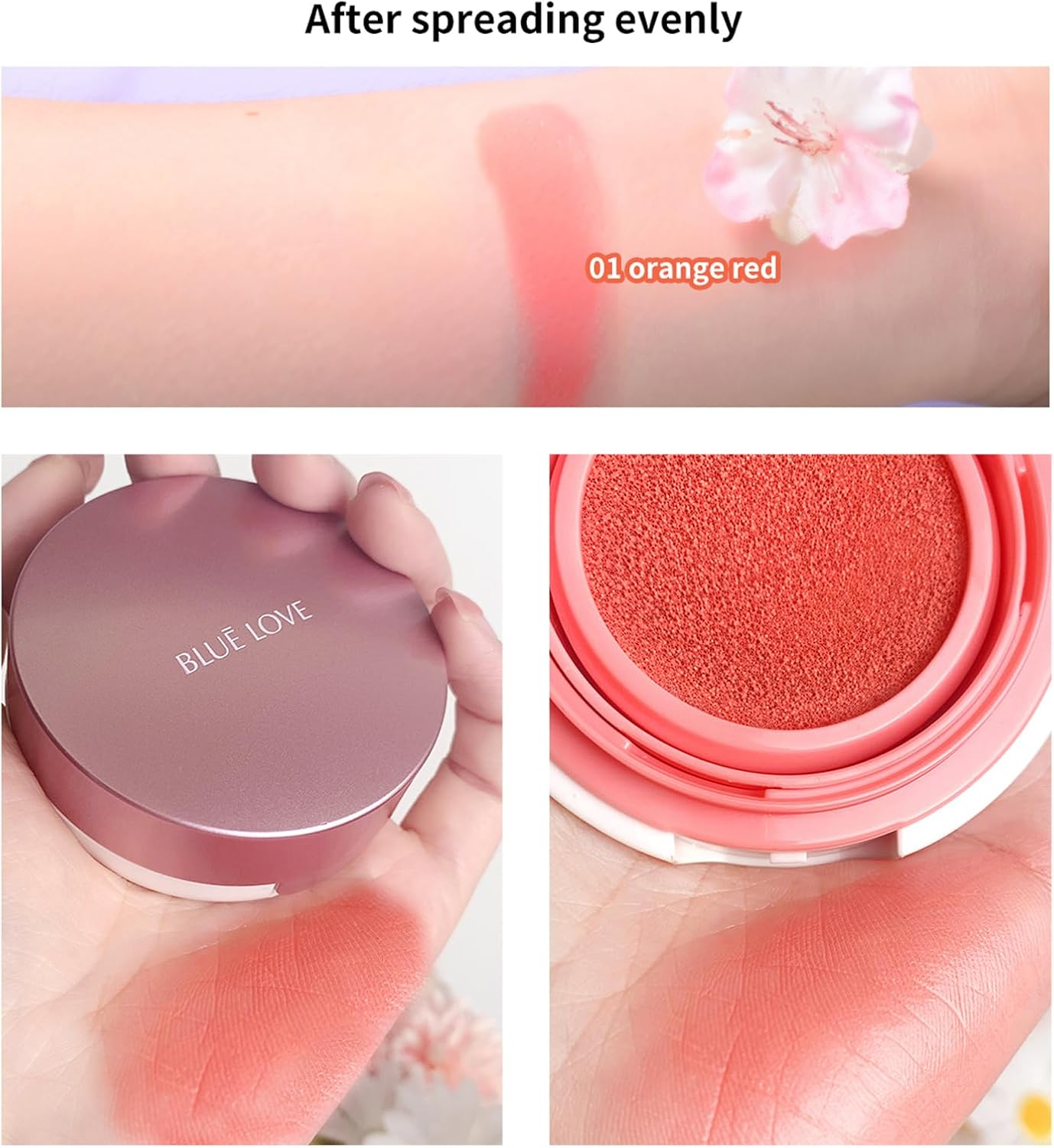 Cushion Liquid Blush - Silky Cheek Tint with Mirror, Natural Enhancer for a Radiant Finish, Contours & Highlights for Effortless Elegant (02 Peach Pink)