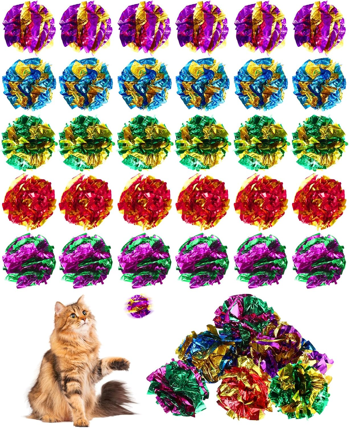 Sliverdew Pack of 30 Interactive Crinkle Balls for Cats 5.8 Cm Cat Ball Toy Colourful Cat Mylar Crinkle Balls Cat Crinkle Ball for House Cats to Stay Fit and Active image number 2
