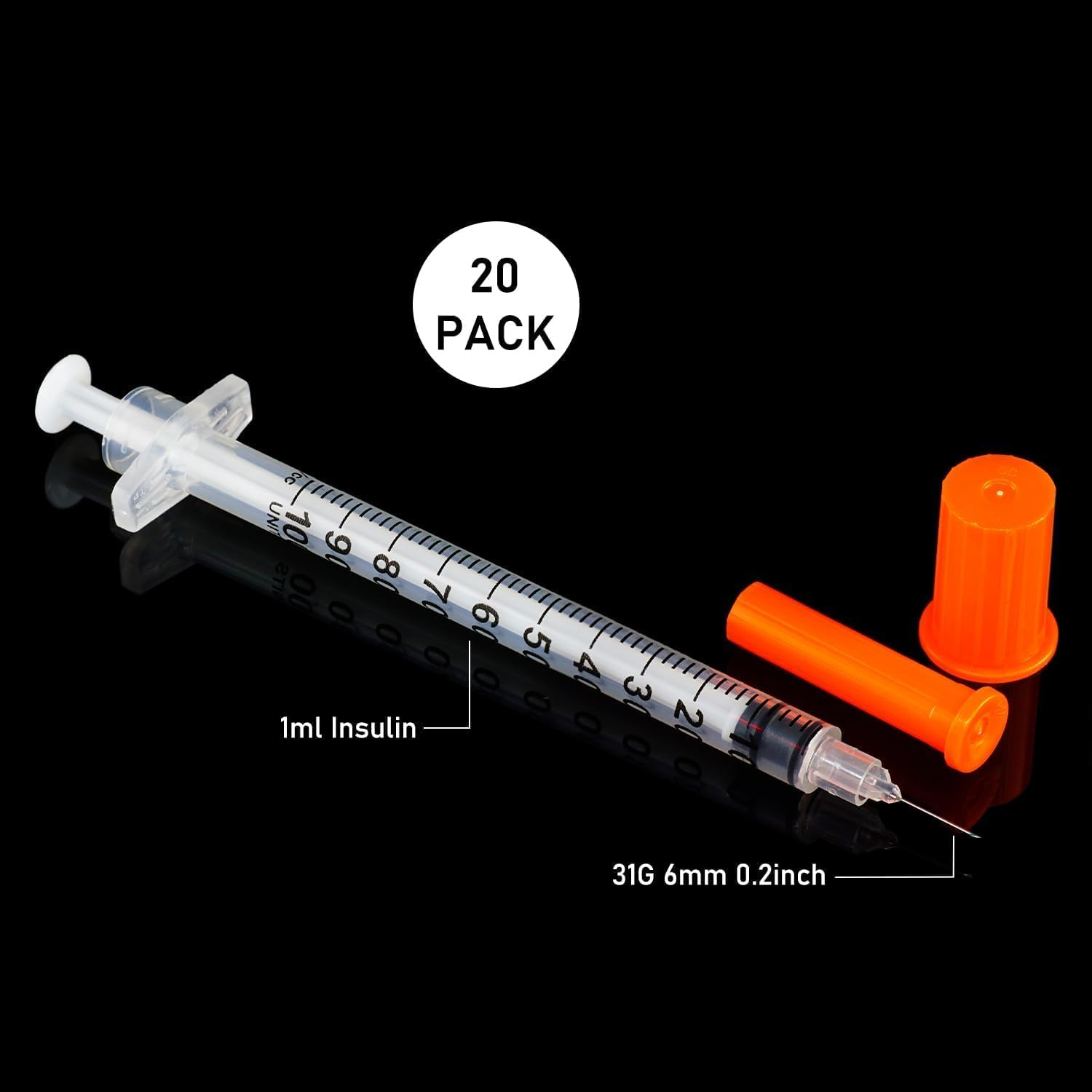 20 Pack 1Ml Syringes with 31Gx6Mm Plastic Multiple Uses Measuring Tools, Individually Wrapped image number 6
