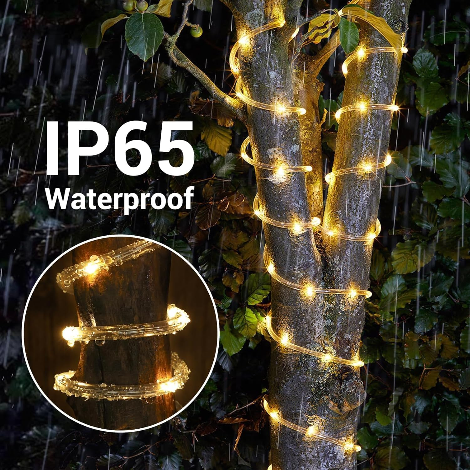 Solar Rope Lights, 10M 100LED Solar String Lights, 8 Modes Waterproof Solar Powered Outdoor Light, Flexible Clear Tube Light for Garden, Backyard, Patio, Deck, Porch, Pool,Tree Decor - Warm White - Multicolor image number 4