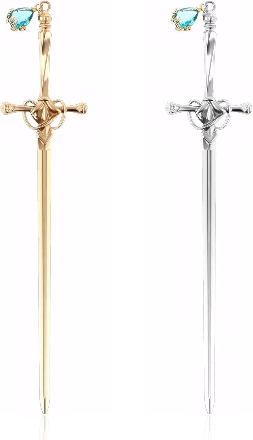 Metal Sword Bookmarks - Premium Stainless Steel Bookmark with Glass Pendant, Vintage Dual-Tone Gift Set (2 Pack) image number 4