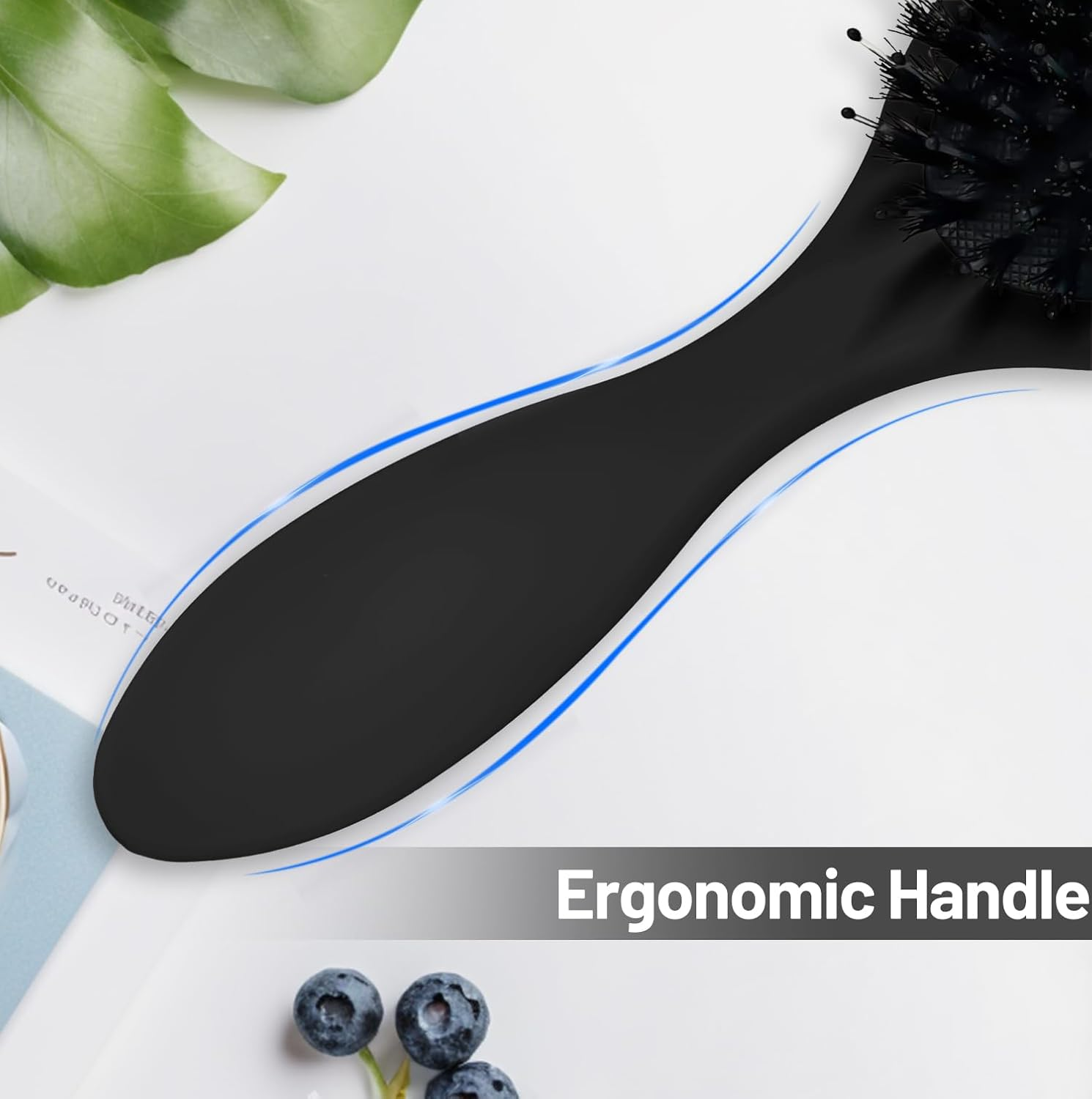 INSPUTOL Boar Bristle Hair Brush - Natural Bristle Paddle Brush for Women, Portable Detangling Comb for Smooth Styling (Black) image number 5