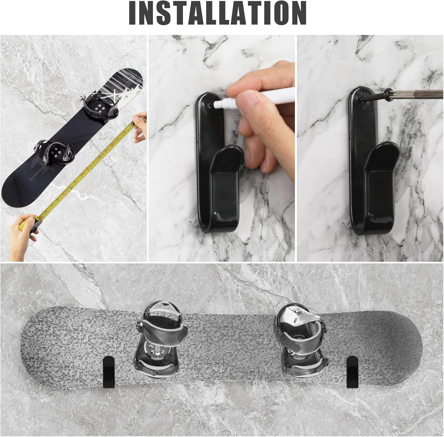 PEUTIER 2Pcs Snowboard Wall Mount, Snowboard Wall Rack Hanger Snowboard Display Rack Snowboard Accessories for Ski Board Longboard image number 5