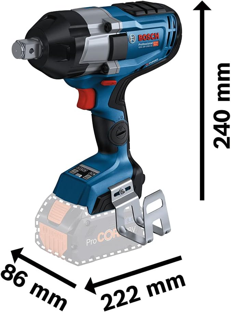 Bosch Professional BITURBO Cordless Impact Wrench GDS 18V-1050 HC (Tightening Torque 1,050 Nm, Breakaway Torque 1,700 Nm, without Batteries and Charger, in Box), Blue, Solo image number 3