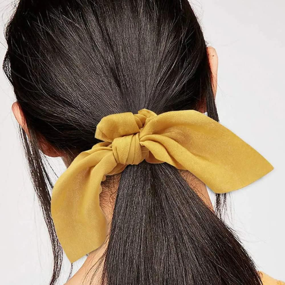 Pack of 10 Hair Bobbles Ponytail Holder Women Bow Hair Ties Rabbit Ear Hair Scrunchies Chiffon Ponytail Holder Hair Bows Ponytail Holder Hair Bobbles Ropes for Women or Girls (9 Colours) image number 2