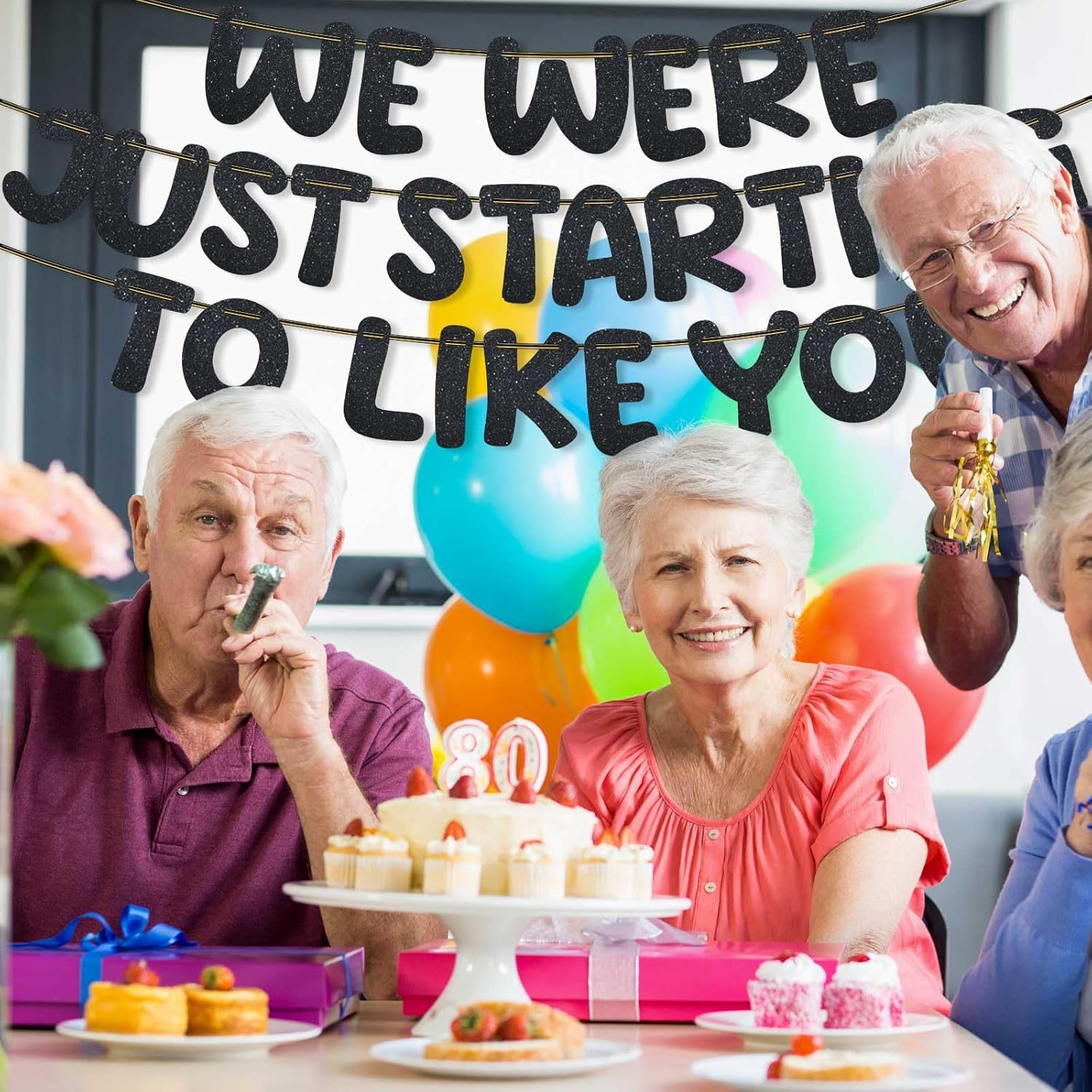 We Were Just Starting to like You Banner, Pre Strung Going Away Party Decorations Glitter Banner Bunting for Farewell Moving New Job Will Miss You Funny Retirement Party Supplies (Black) image number 1