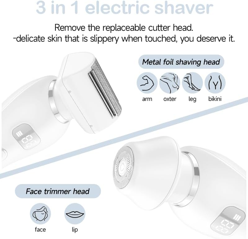 Haokry Electric Razor for Women, Silk Glide Epilator for Painless Hair Removal, 3-In-1 Lady Shaver for Legs, Face, Bikini, Rechargeable Wet and Dry Use (White) image number 2