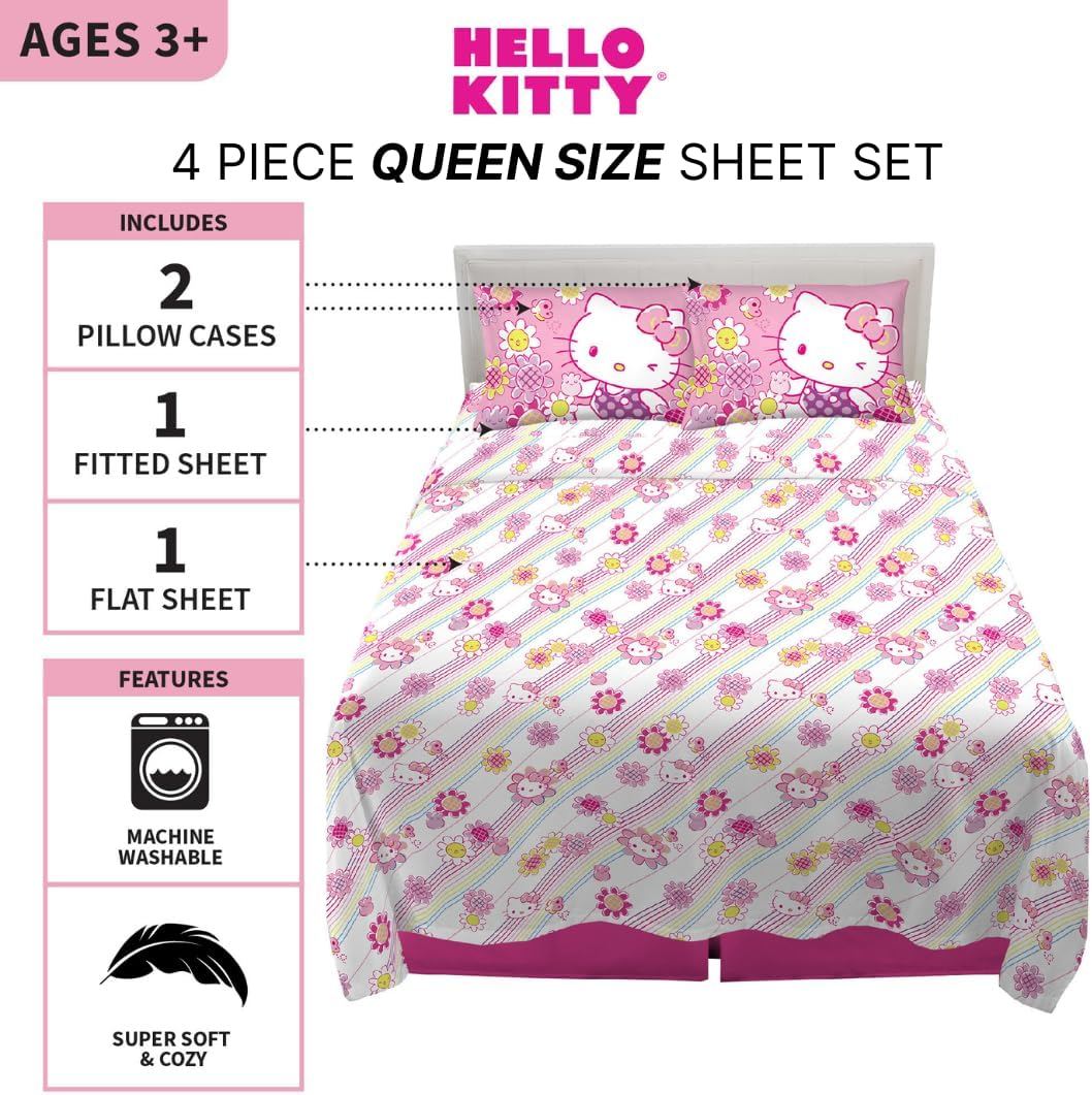 Franco Hello Kitty Bedding Super Soft Microfiber Sheet Set, Queen, Hello Kitty, (Officially Licensed Product) image number 6