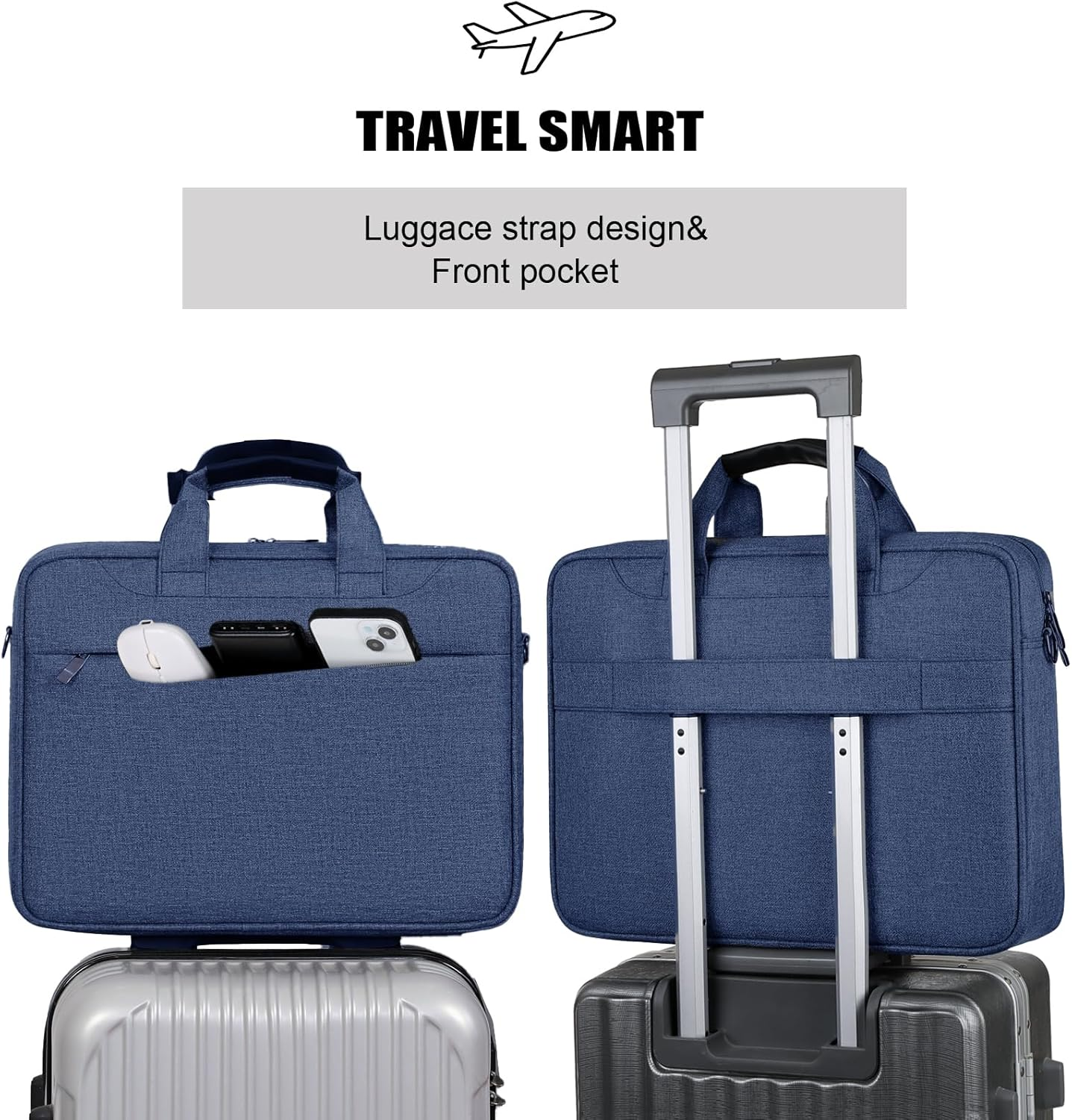 Laptop Bag 15.6 Inch for Men Women Water-Resistant Oxford Computer Messenger Bag Laptop Carrying Case Business Briefcase for Office Work,Shoulder Bag with Shoulder Strap，Black/Grey/Navy - Black image number 3