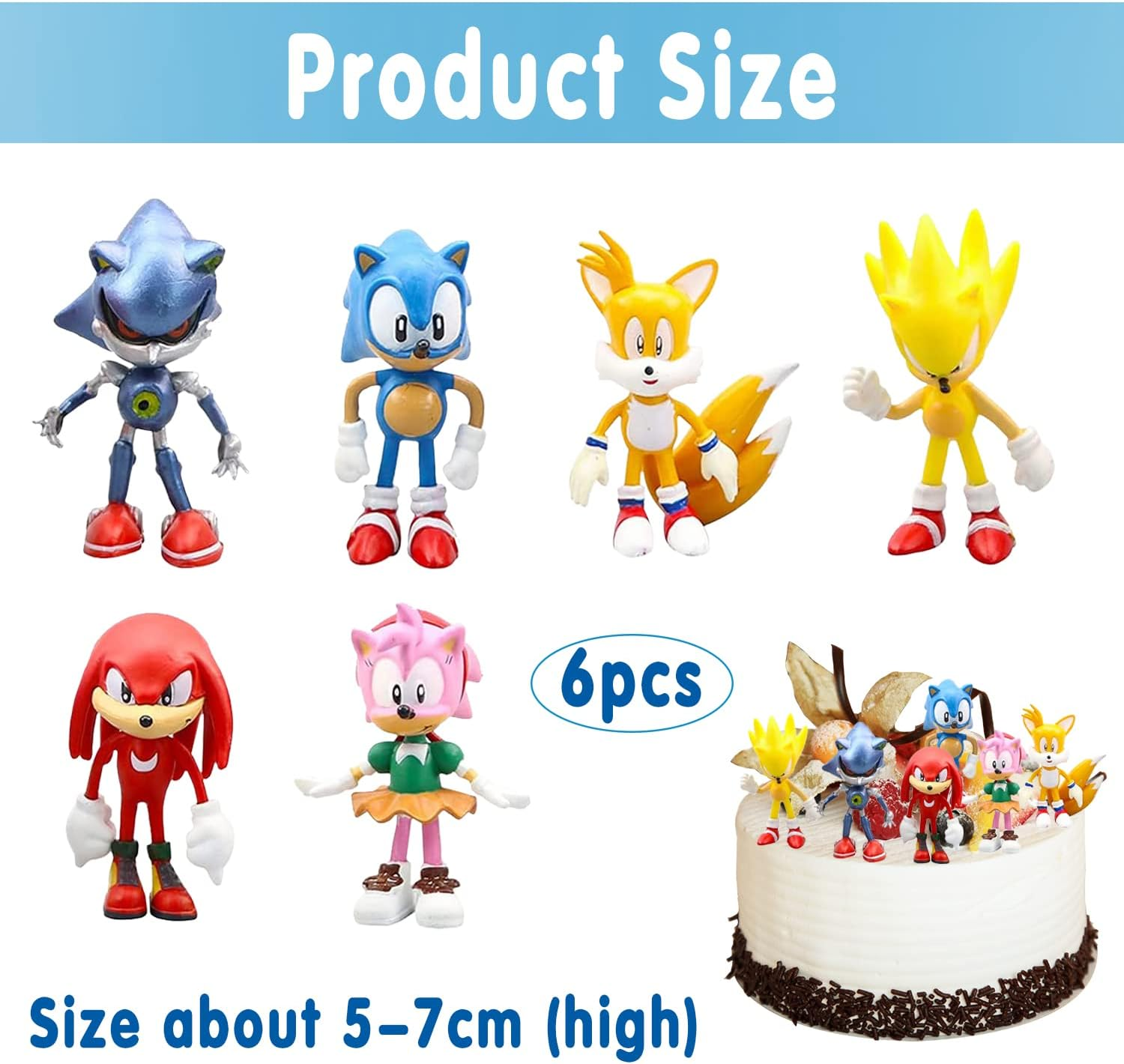 Sonic Cake Decoration Pack of 6 Toppers, Children'S Birthday Figures Set, the Hedgehog Mini Figures, Artoons Cake Topper image number 4