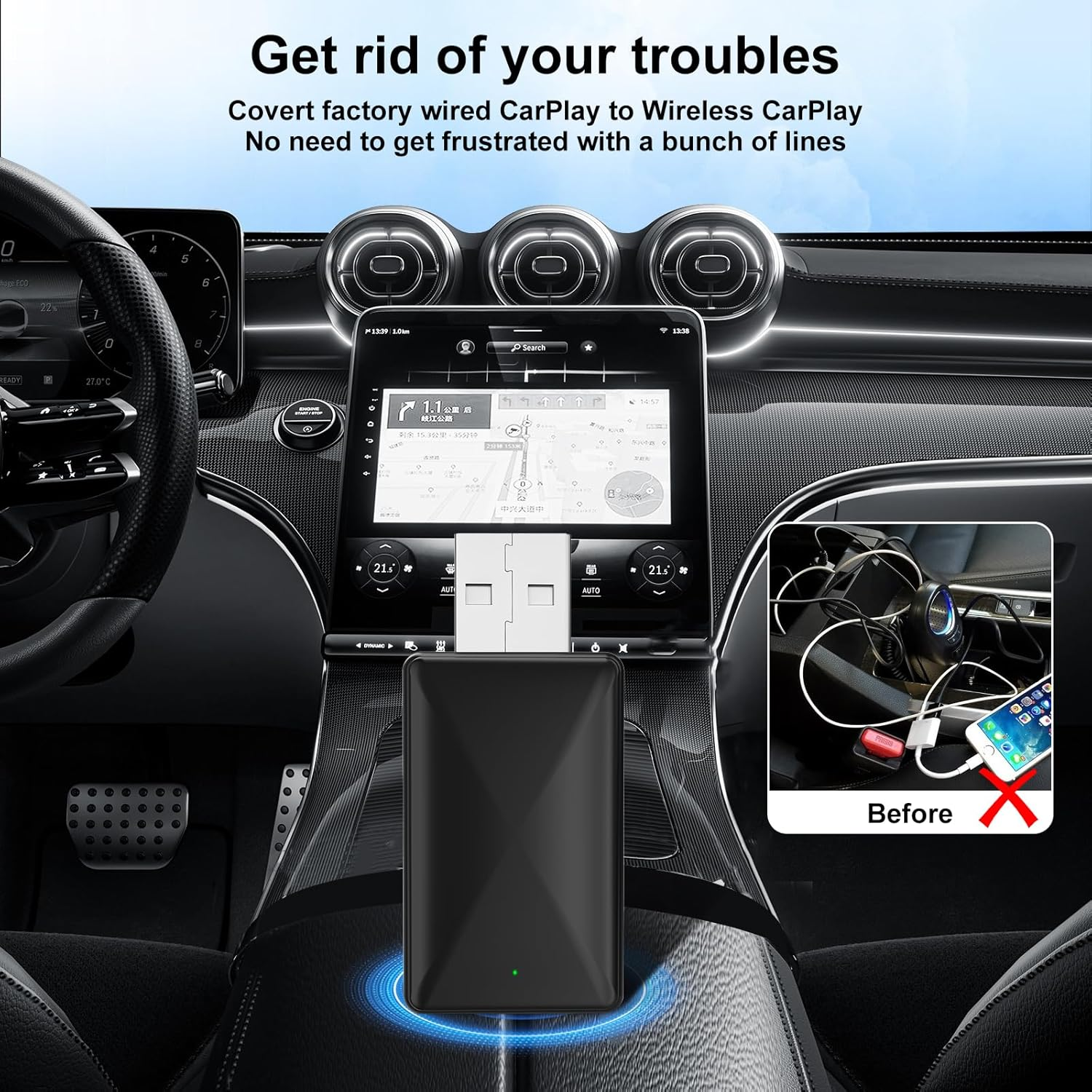 2 in 1 Wireless Carplay Adapter 2025 Fit for Cars 2016+ Factory Wired Carplay/Android Auto, Car Play Dongle Converts Wired to Wireless, Online Upgrade image number 6