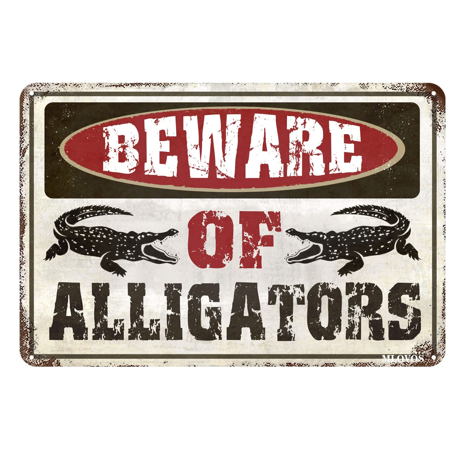MLOVOS Metal Sign Warning the Alligator Signs Beware of Alligator for Yard Fence Garage Cave Home Wall Funny Decor Retro Tin Sign 8X12 Inches