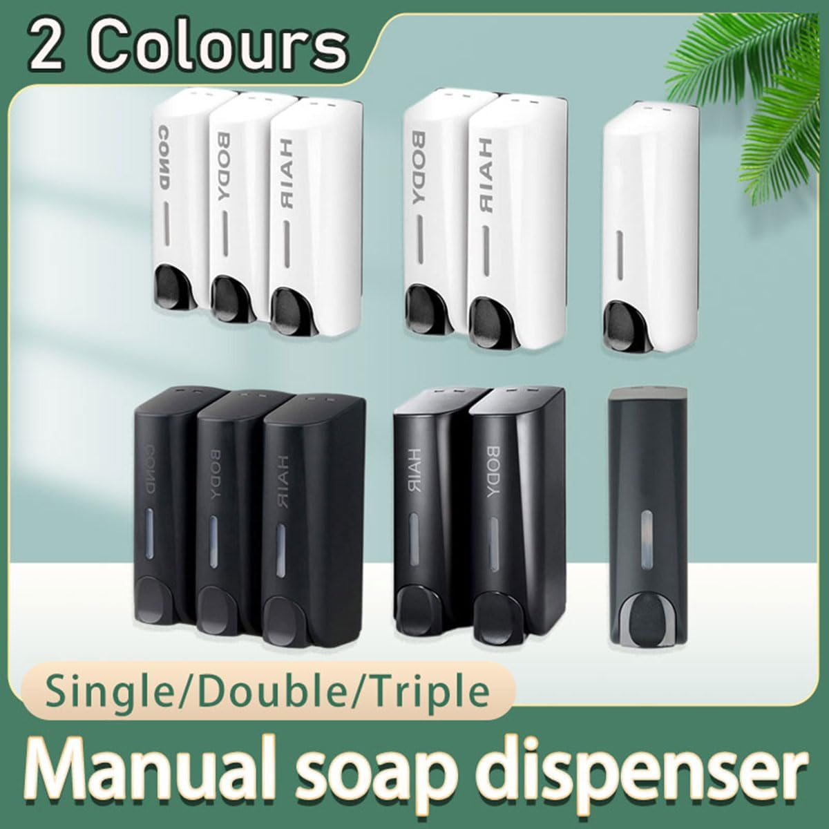 AIMALL 1/2/3Pcs Wall-Mounted Soap Dispenser for Bathroom and Kitchen, Chamber Shampoo, Shower Gel, and Hand Soap Holder, ABS Plastic, 350Ml Capacity - White-Double image number 7