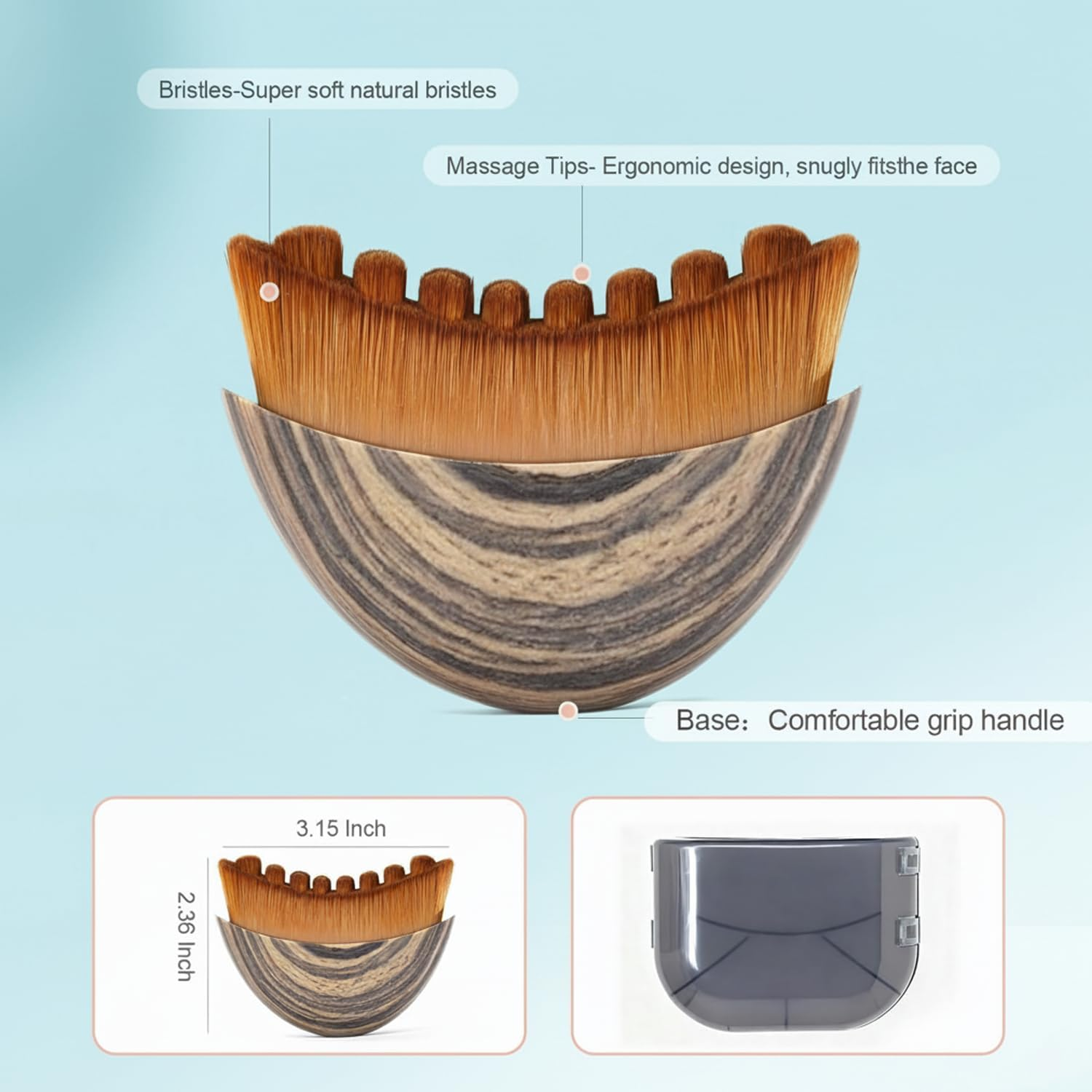 2 Pack Lymphatic Contour Face Brush, Curved Facial Lymphatic Drainage Massager, Natural Makeup Brushes with Durable Soft Bristle,Hypoallergenic Ergonomic Facial Cleansing Brush for Sculpting