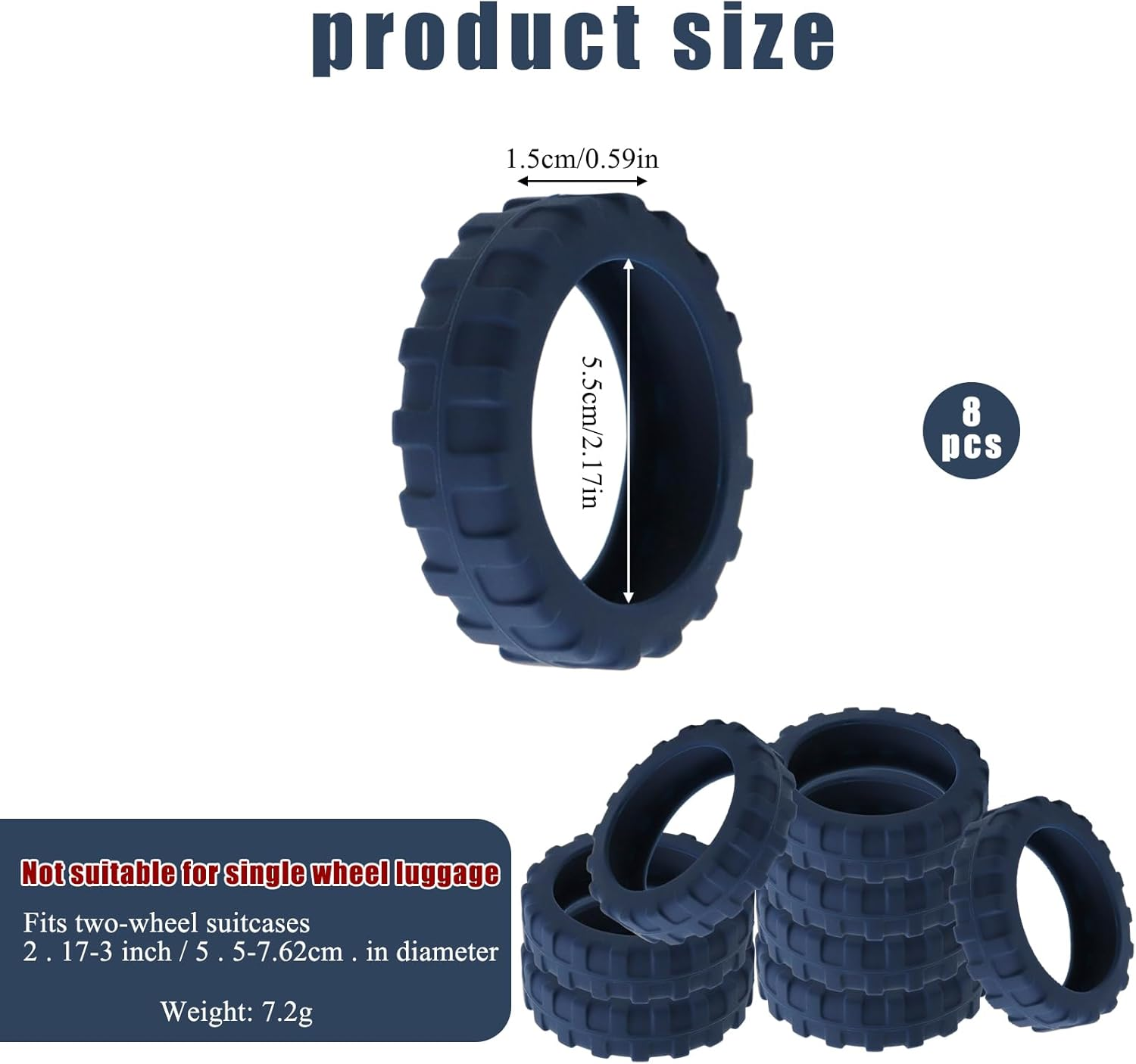 Homiliky 8-Pack Silicone Luggage Wheel Covers | Universal Fit, Anti-Scratch Protection for Suitcase Wheels image number 3