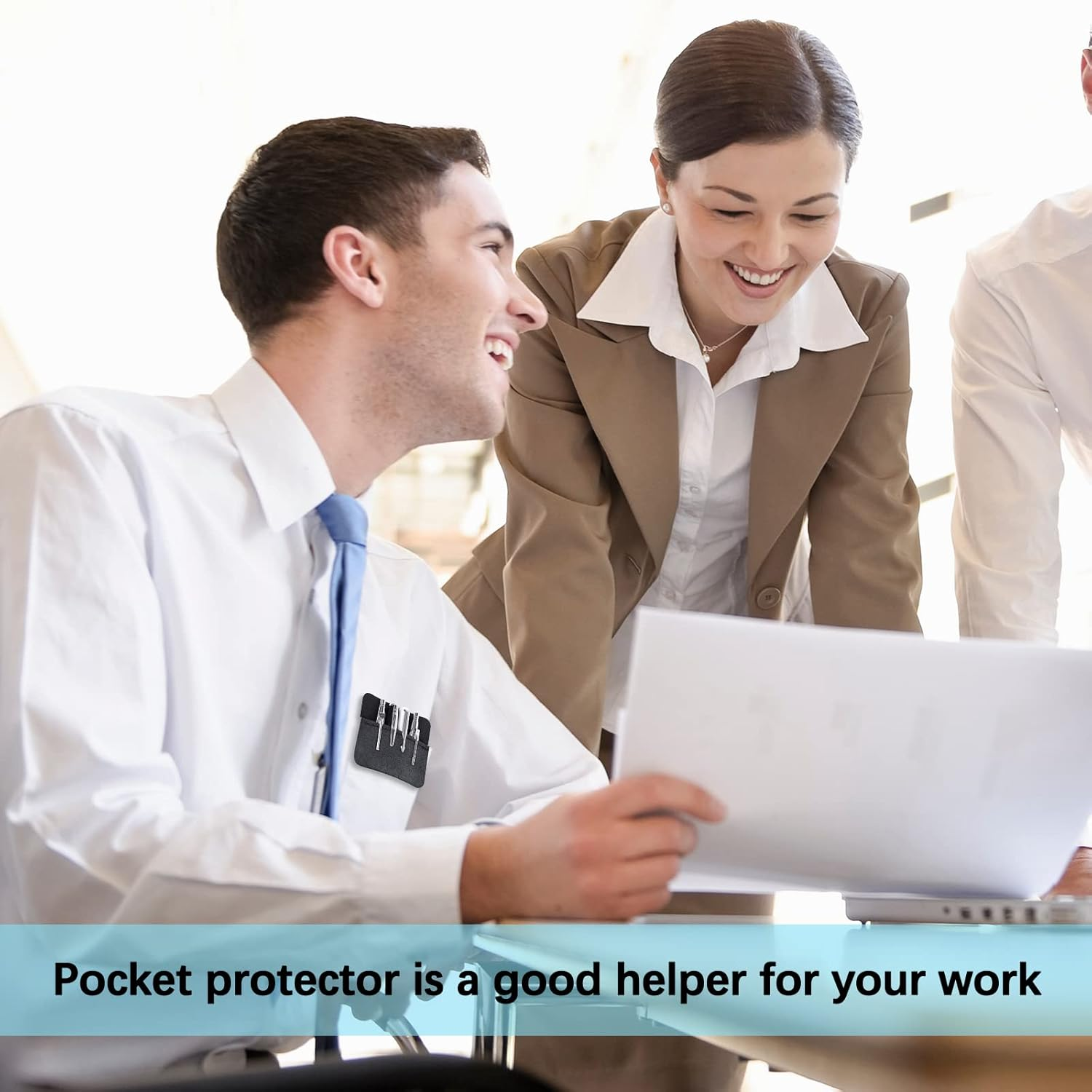 4 Packs Pocket Protector, FHDUSRYO Multi-Purpose Leather Pen Pouch Holder Organizer, Pens Pocket Protector for Pens Pointers Pencils Ruler image number 3