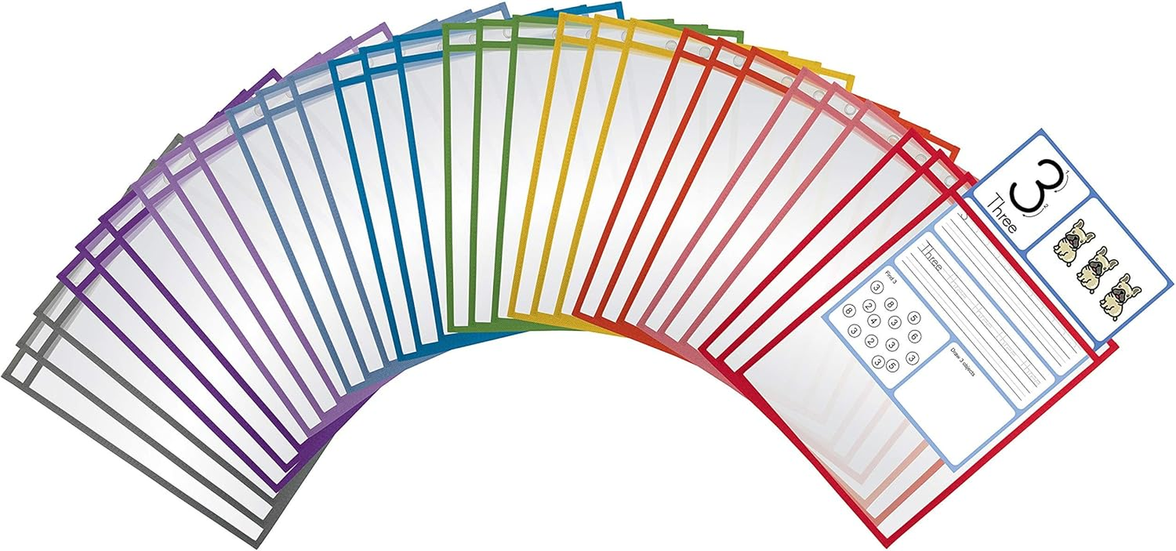 Better Office Products Dry Erase Pocket Sleeves, 30 Count, Crystal Clear, by , Oversized, 10.25" X 13.75", Heavy Duty Dry Erase Pocket Sheet Protectors, Reusable Pockets with 10 Assorted Colors,30 Pack