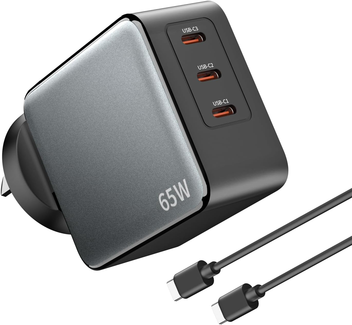 SCHITEC USB C Charger 65W Gan 3 Ports Fast Charging Block, PD3.0 Compact Power Adapter with 1M USB-C Cable for Macbook Pro/Air, Dell XPS, Iphone 16/15/14, Ipad, Galaxy S25, Pixel 9/8（White