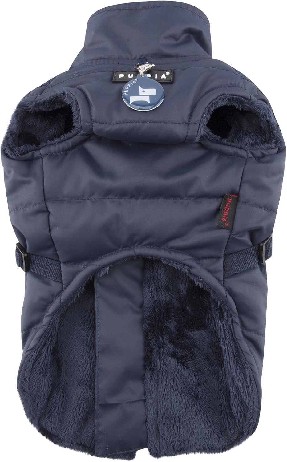 Puppia Wilkes Winter Dog Coat with Integrated Harness No Pull Cold Weather Waterproof Warm Fleece Back Zipper for Small & Medium Dog, Navy, X-Large image number 4