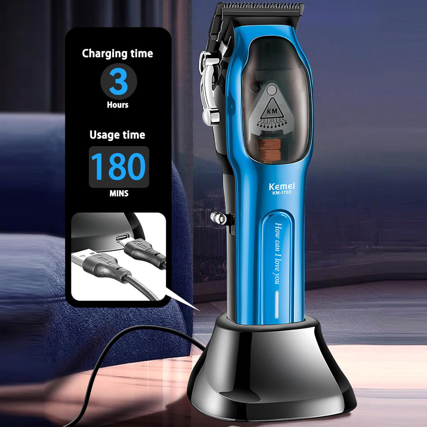 KEMEI Professional Hair Clippers for Men Cord/Cordless Hair Cutting Kits, Hair & Beard Trimmer, Adjustable Barber Clippers with USB Rechargeable, KM-1763 image number 1