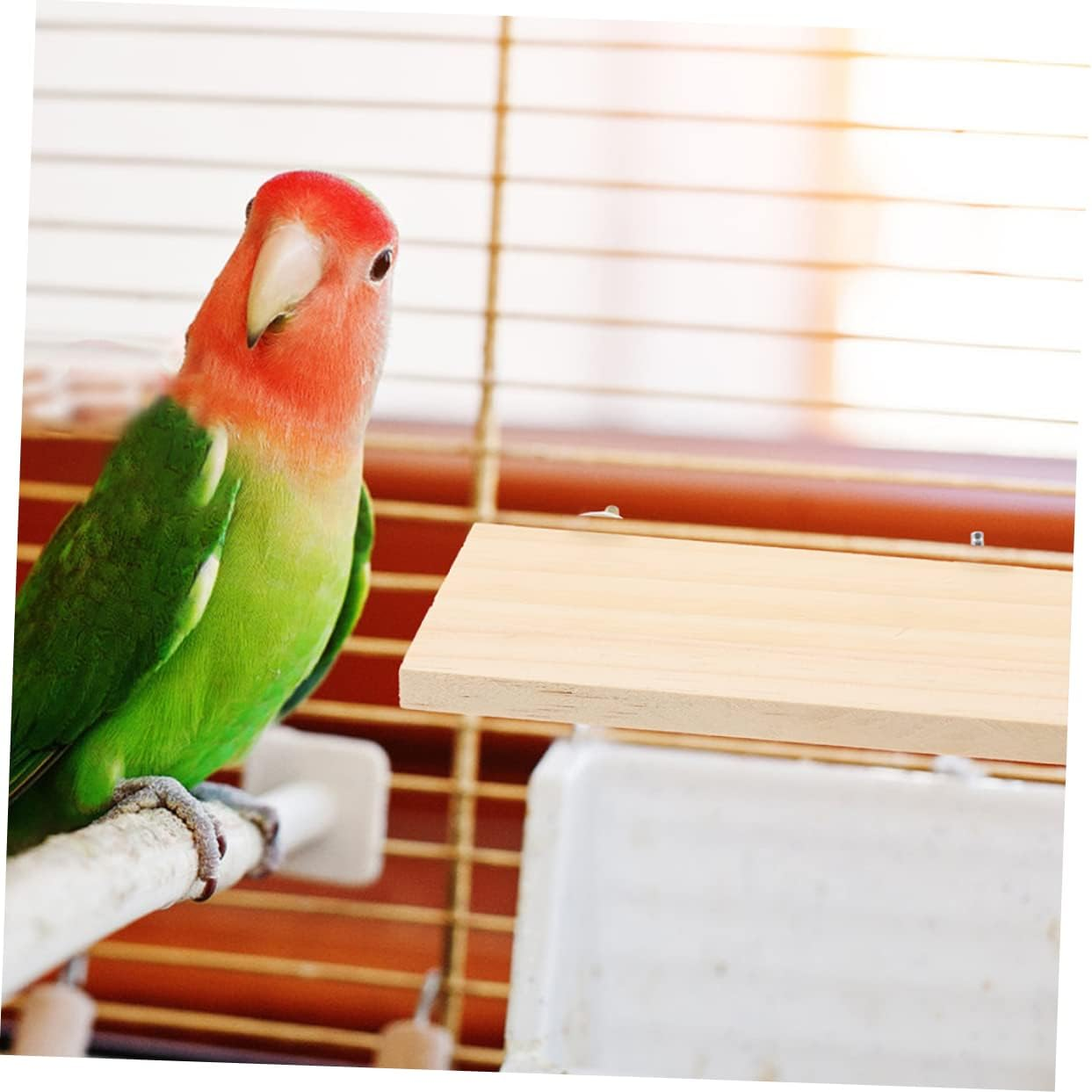 ERINGOGO Bird Perch Platform Flat Wooden Parrot Playground Durable Cockatiel Accessory for Bird Cage Natural Wood Design for Exercise Balance Improvement - Khaki image number 6