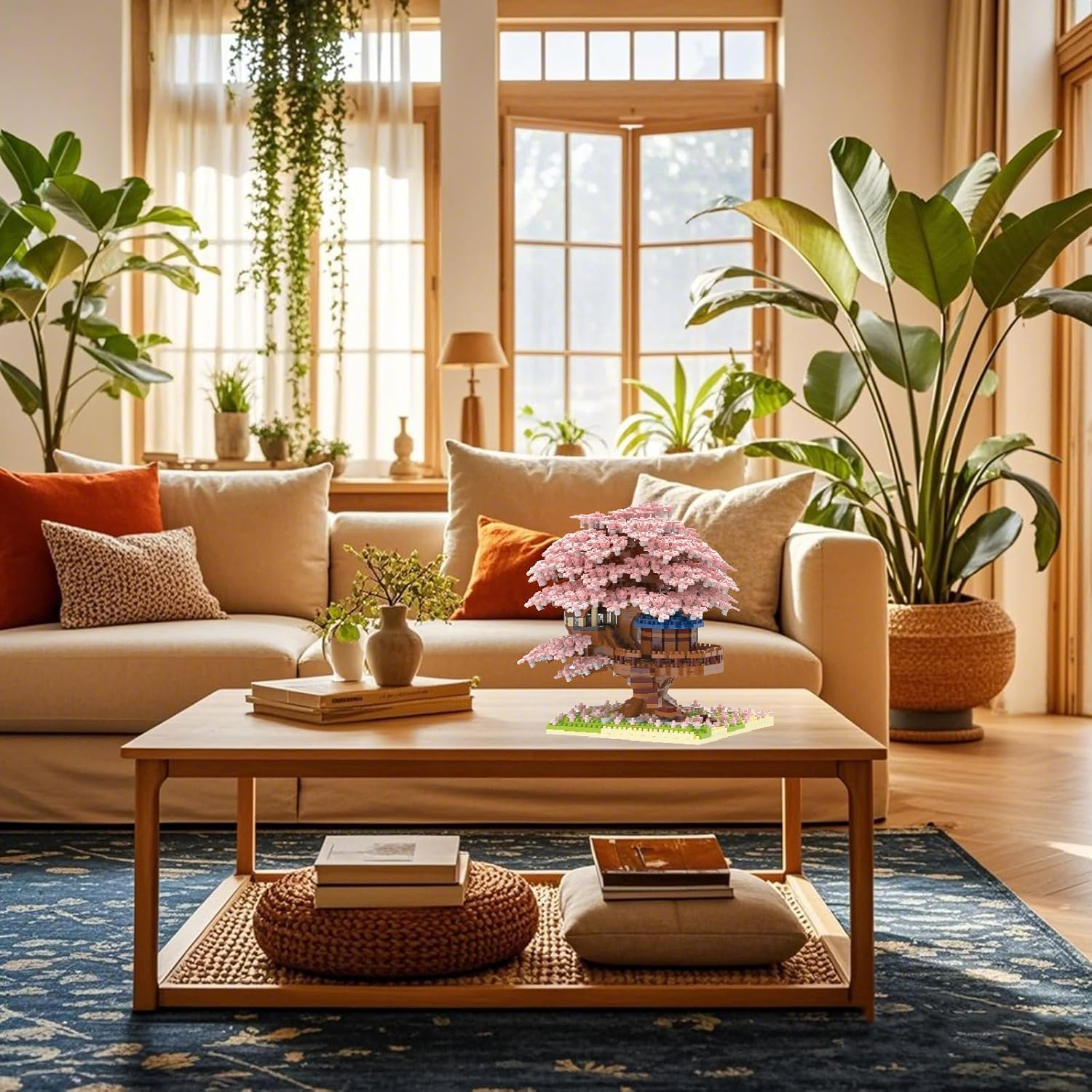 Pink Cherry Blossom Tree House Micro Blocks Model, Building Blocks Set with LED, Bricks Architecture Kit, Cherry Blossom Tree Building Set for Adults and 14+Kids(2151 Pieces) image number 5