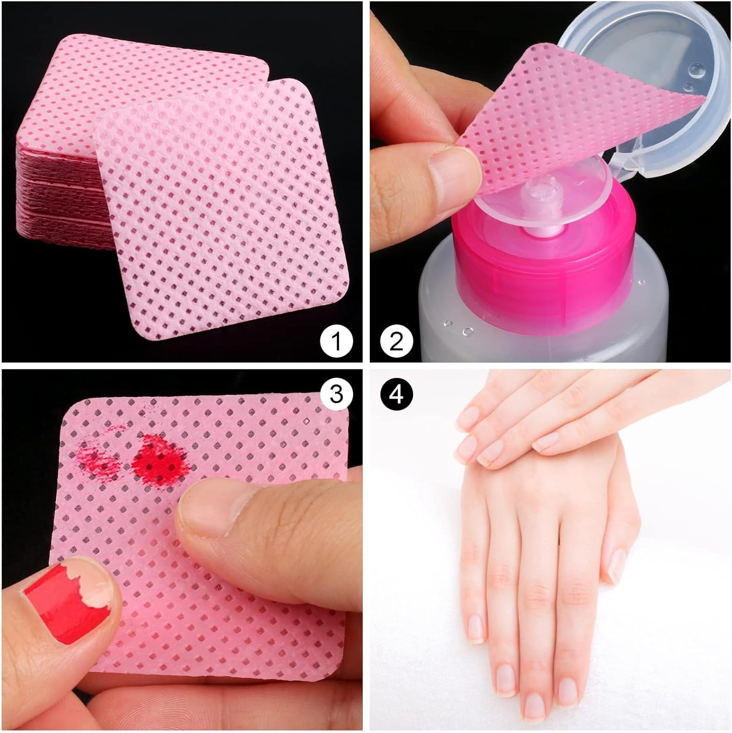 400 Pieces Nail Cotton Pads,1 Pull-Down Pump Dispenser Bottle,Super Absorbent Soft Non-Woven Eyelash Glue Wipes,Nail Polish Dehumidifier for Eyelash Extension Products and Nail Oil Bottle(Pink White) image number 4