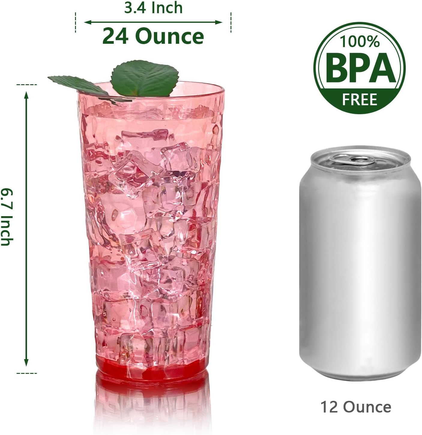 24-Ounce Plastic Tumblers (Set of 8), Reusable Plastic Mugs, Bpa-Free Acrylic to Drink Mugs, Shatter Resistant, Textured Interior, Dishwasher Safe (Red, 24 Ounce) image number 3