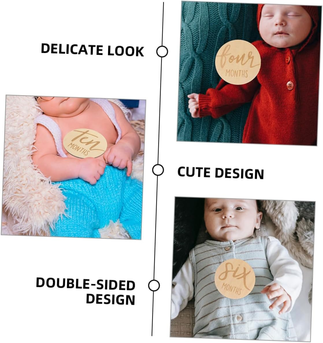 12 Pcs Double Sided Wooden round Monthly Milestone Discs Growth Marker Photo Props Pregnancy Journey Sign Durable and Sturdy Room Decor Parents image number 5