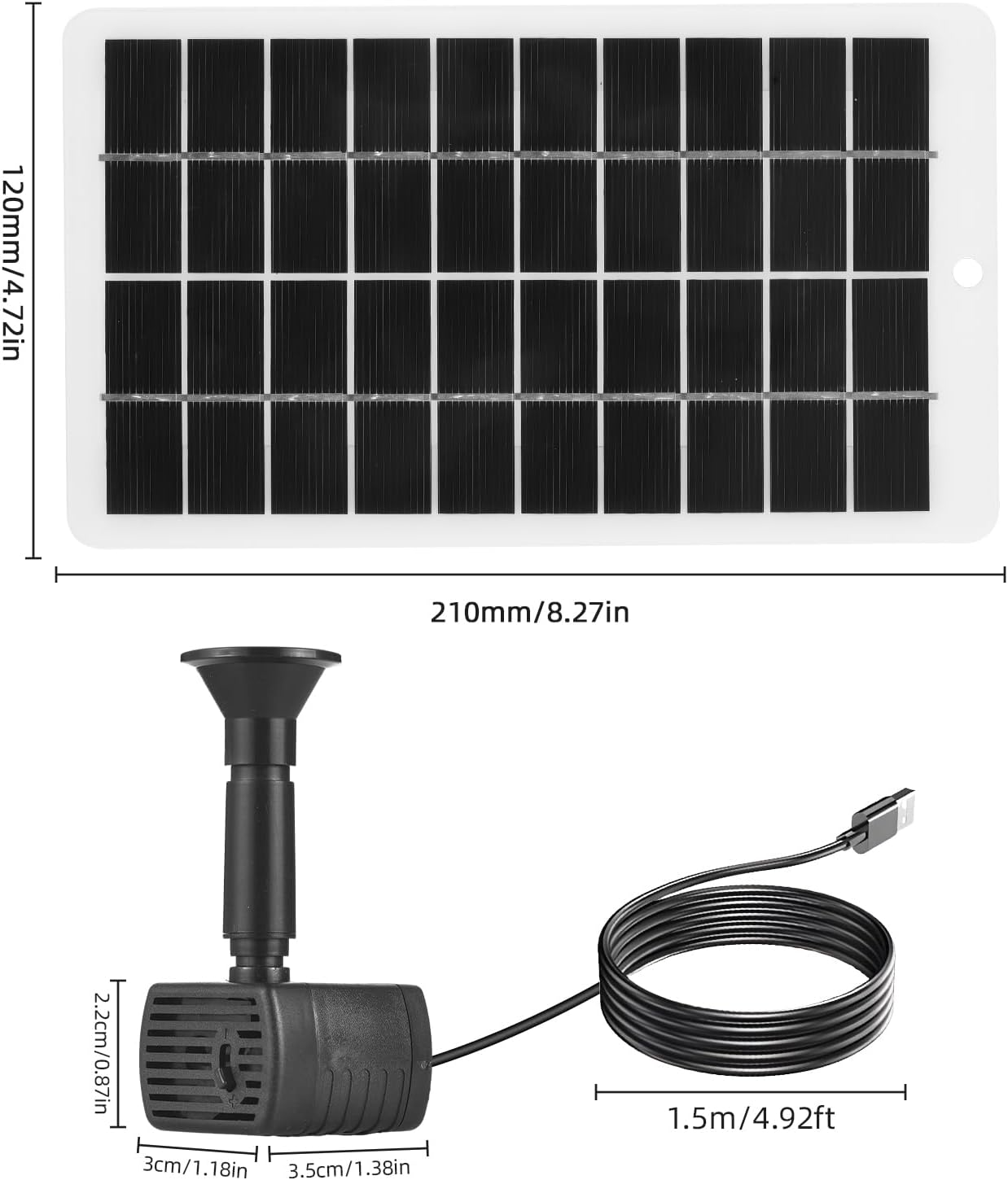 Solar Water Fountain Pump, 4W 5V Solar Panel Kit, 120L/H Flow Rate, 50Cm Lift, 6 Modes, 9 Nozzles, Black image number 5