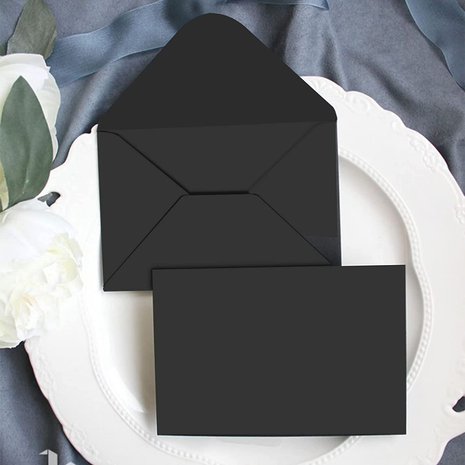 YINUOYOUJIA 100 Pack Black 4X6 Envelopes, A6 Size, Classy V-Flap, Ideal for Wedding, Baby Shower, Graduation Invitations image number 3