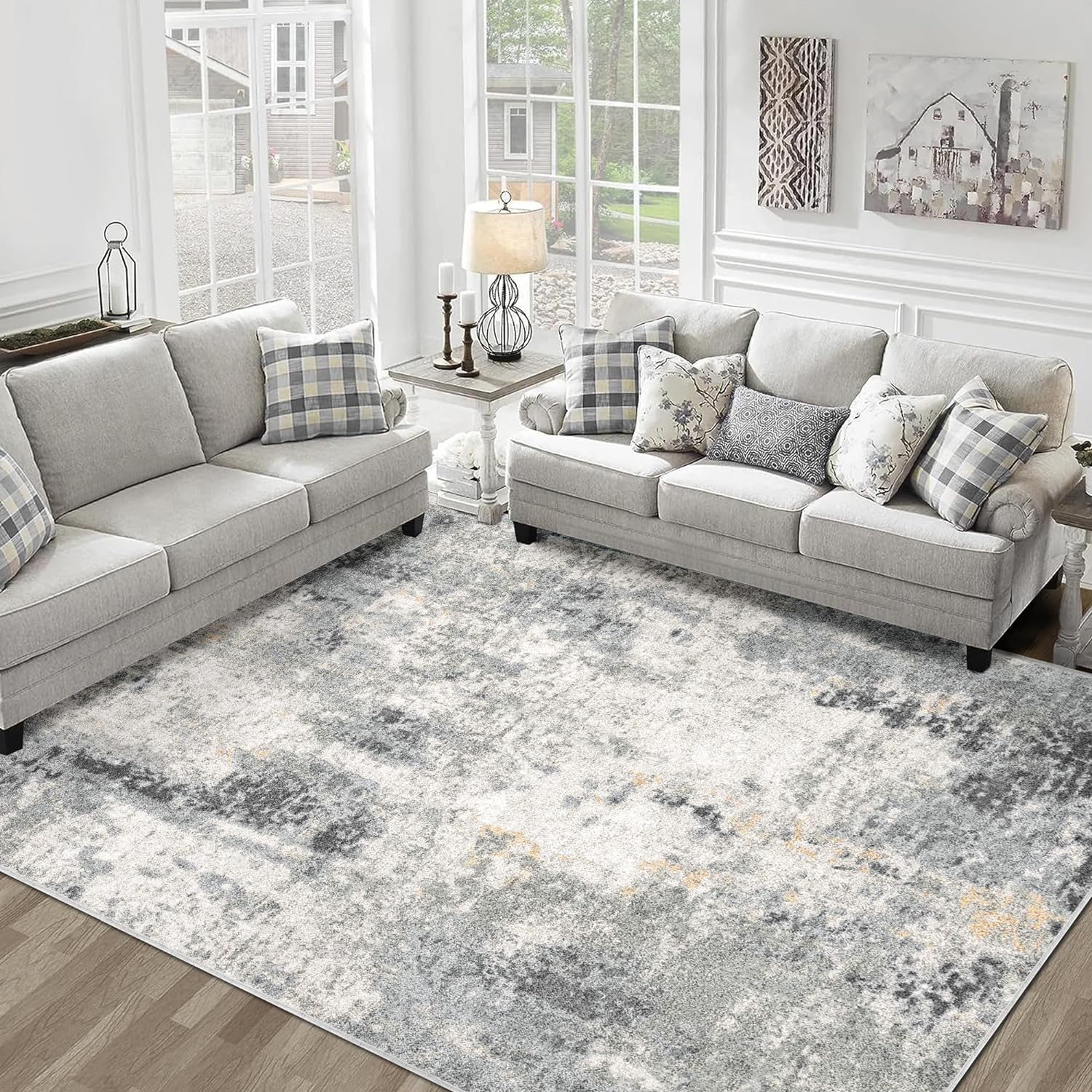 Large Area Rug Living Room Rugs, Modern Abstract Area Rug Deerly Washable Large Bedroom Rug with Non Slip Rubber Backing for under Dining Table Office Bedroom Indoor (Bluegrey, 200X300)