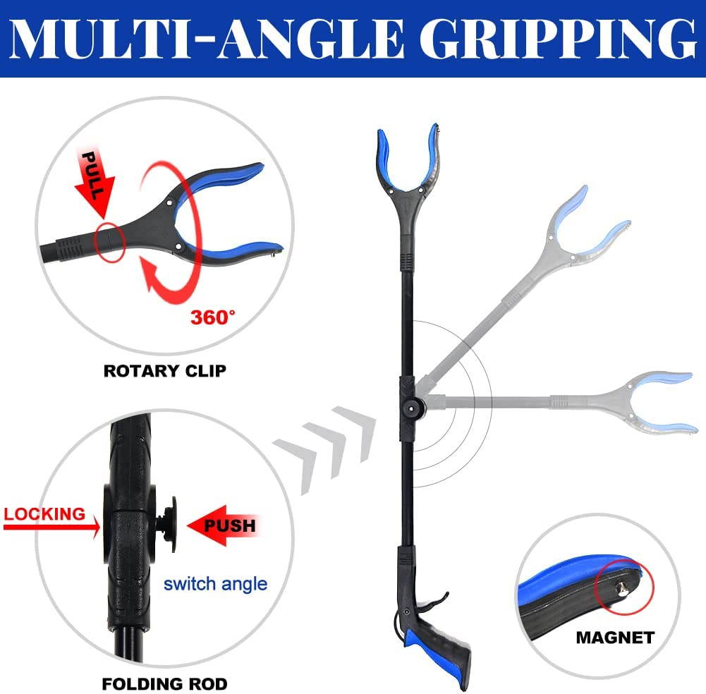 Fish Tank Accessories - 31" Aquarium Tweezers Grabber for Aquarium Landscaping Decoration Grab and Place Garbage Cleanup Foldable Gripper Multi-Function Mobility Aid Reaching Assist Tool(Blue) - 2 Folds-Yellow image number 6