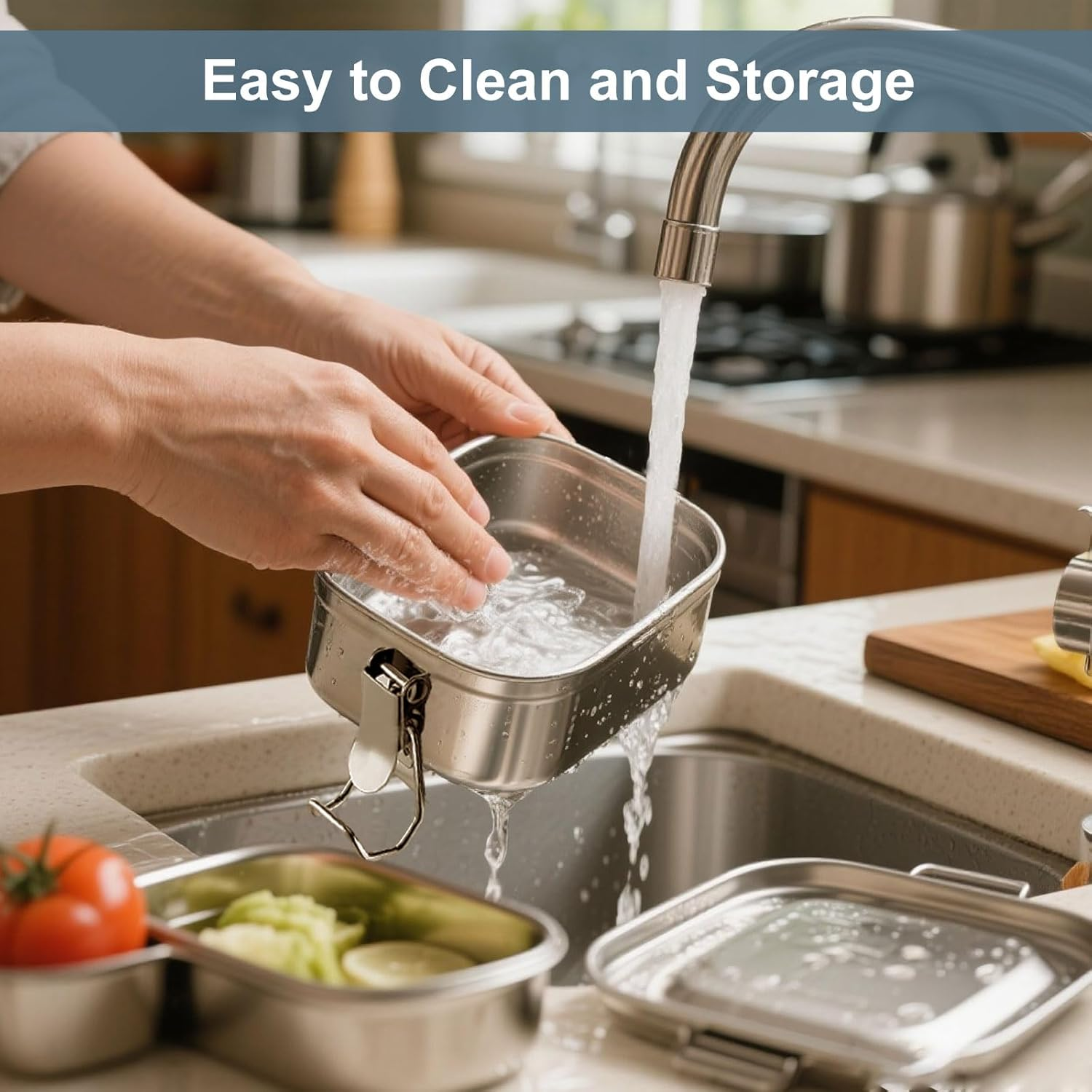 2-Pack Stainless Steel Lunch Box - Leak Proof Metal Lunch Box for Work, School, Bento Lunch Box for Meal Prep, Snack Container and Food Storage (1400Ml + 550Ml) image number 1