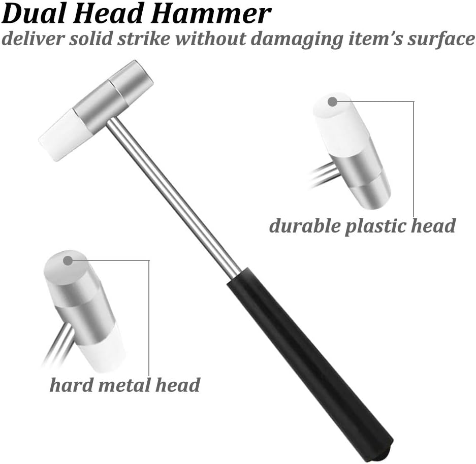 Dual Head Small Hammer, 7 Inches, Plastic Head and Metal Head, Black Plastic Grip, Double Face Jewelry Mallet, Mini Hammer for Crafts, Watch, Tuning, Woodworking, Toys, DIY, Leather, Instruments image number 3