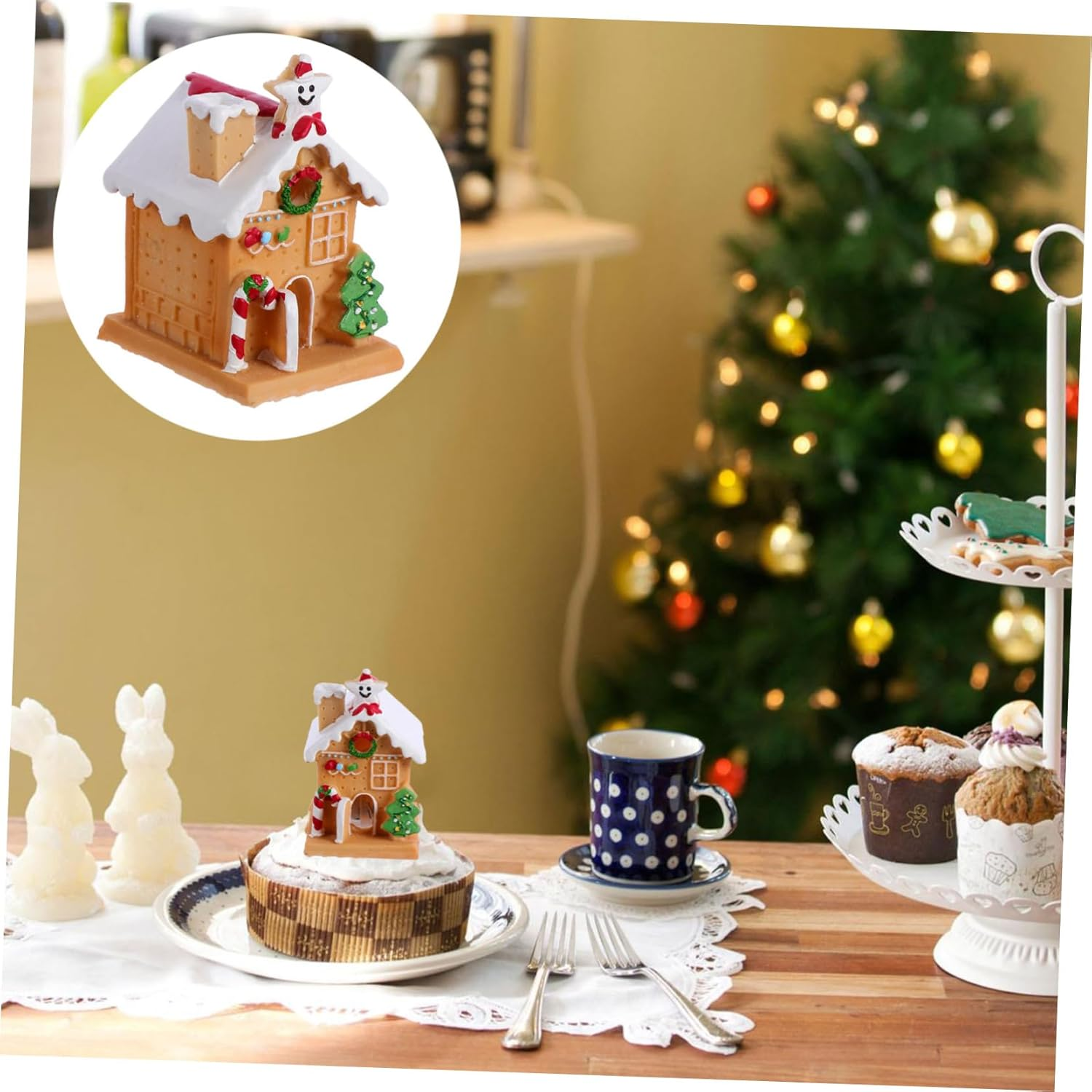 Glowing Igloo Christmas Cake Decor Xmas Party Cake Ornament Resin House Adornment for Festive Displays for Table Centerpiece and Holiday Celebrations image number 3