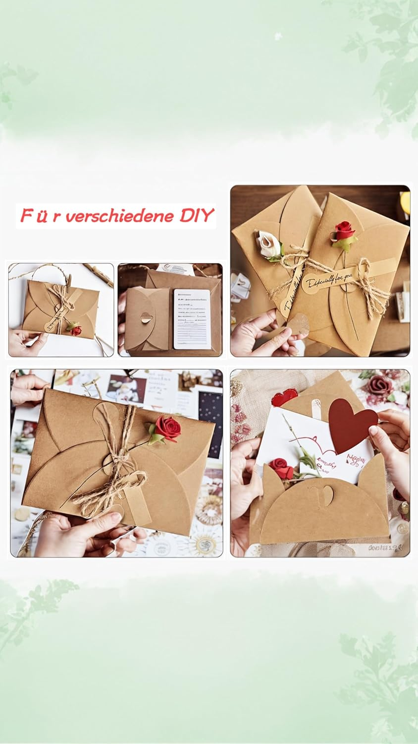 Honwor 25 Mini Kraft Envelopes with Heart Closure - DIY Gift & Thank You Cards image number 2