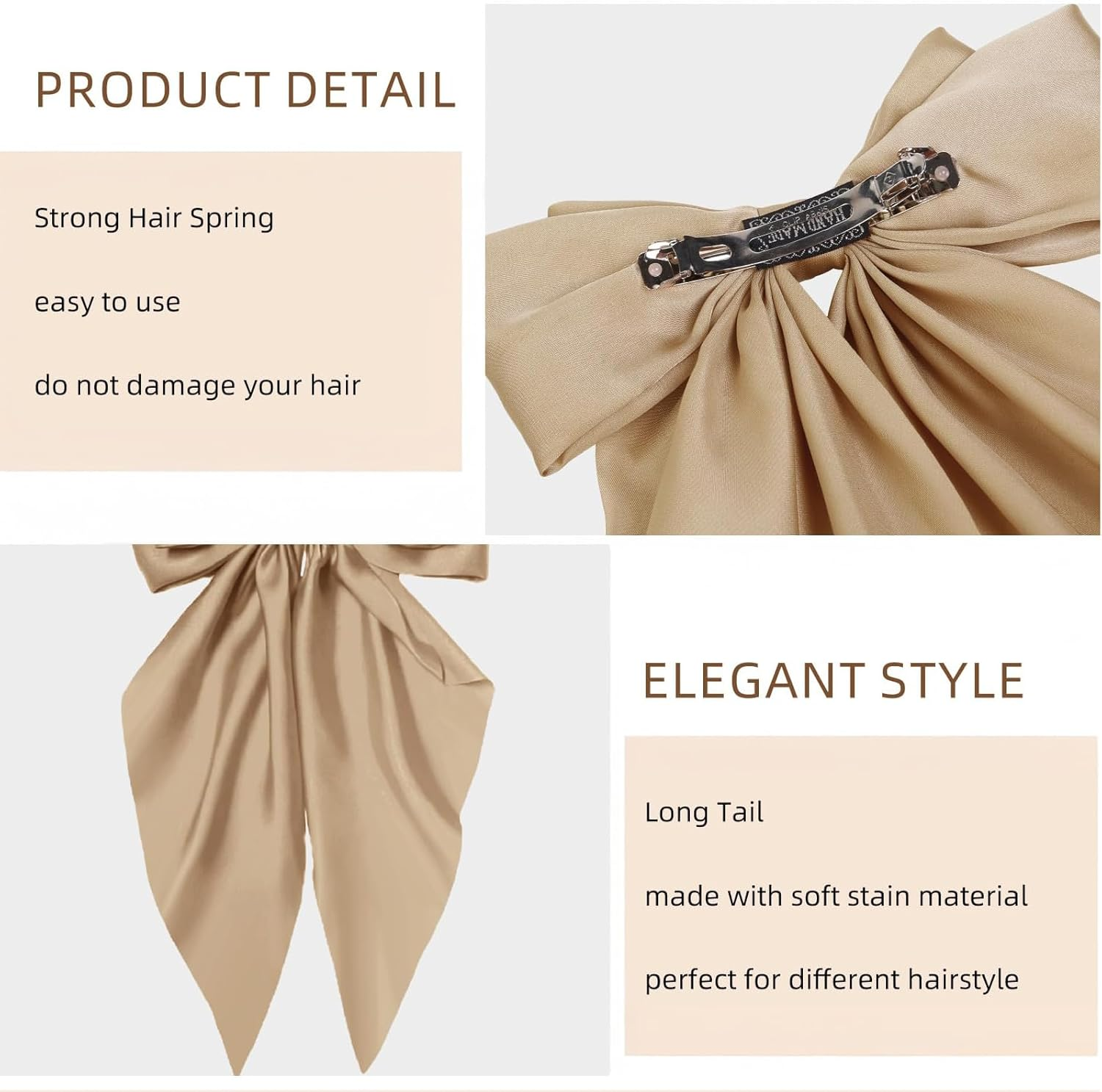 TELAIN Pack of 4 Hair Bows for Women, Large Satin Hair Clips, Long Silky Bows for Hair, plus Size, Black and White Hair Clips, Coquette Hair Accessories for Women image number 2