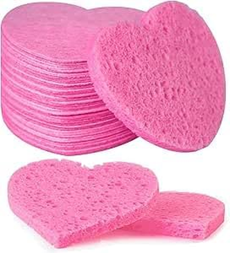 100 Pieces Facial Sponges, Heart Shape Compressed Face Sponge Natural Sponge Pads for Washing Face Cleansing Exfoliating Esthetician Makeup Removal (Pink) image number 5