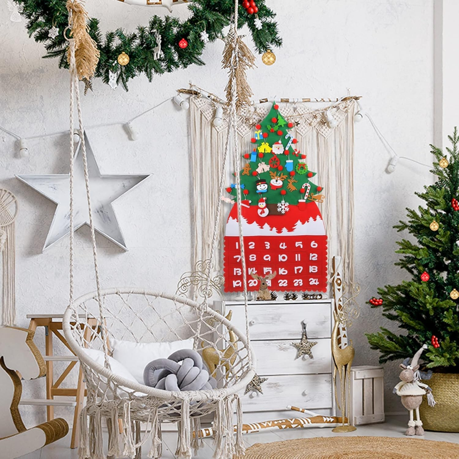Christmas Advent Calendar 2024, DIY Xmas Tree Felt Countdown Calendar with 24Pcs Reusable Detachable Ornaments for Kids Gifts Wall Door Hanging Decoration Home Office Classroom Holiday Decor image number 1